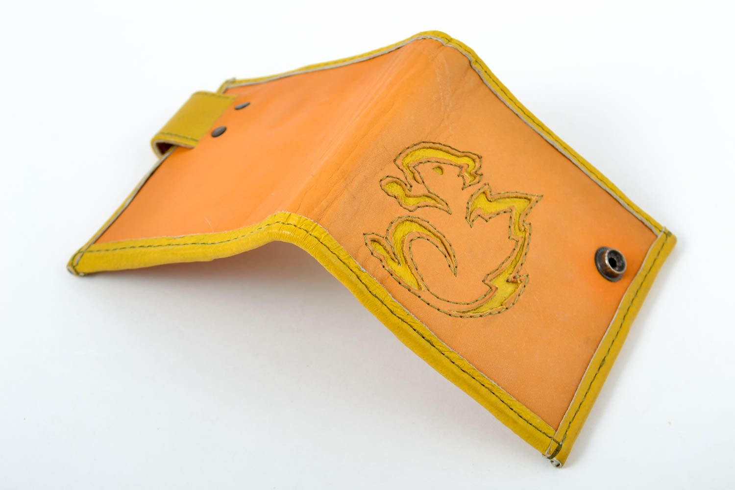 Кошелек ручной работы кожаный кошелек стильный желтый кожаный аксессуар фото 5