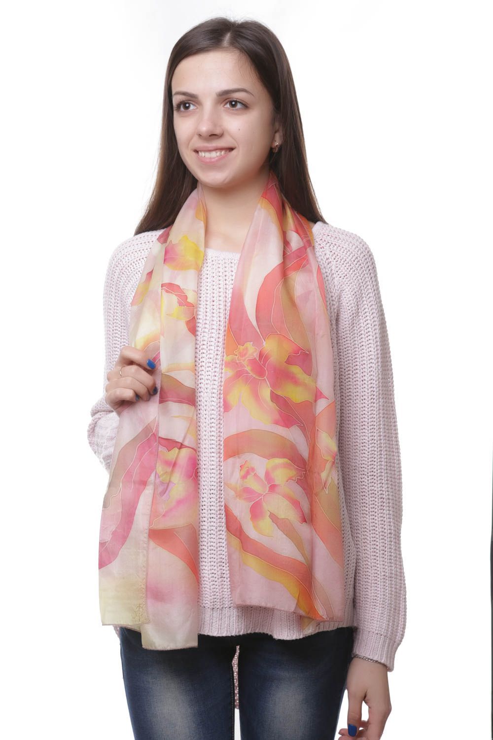Light silk scarf made using cold batik technique Daffodils photo 1