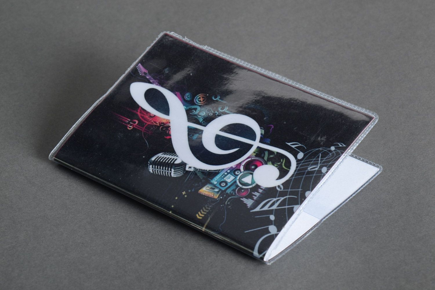 Handmade contrast plastic passport cover with photo print with treble clef photo 2