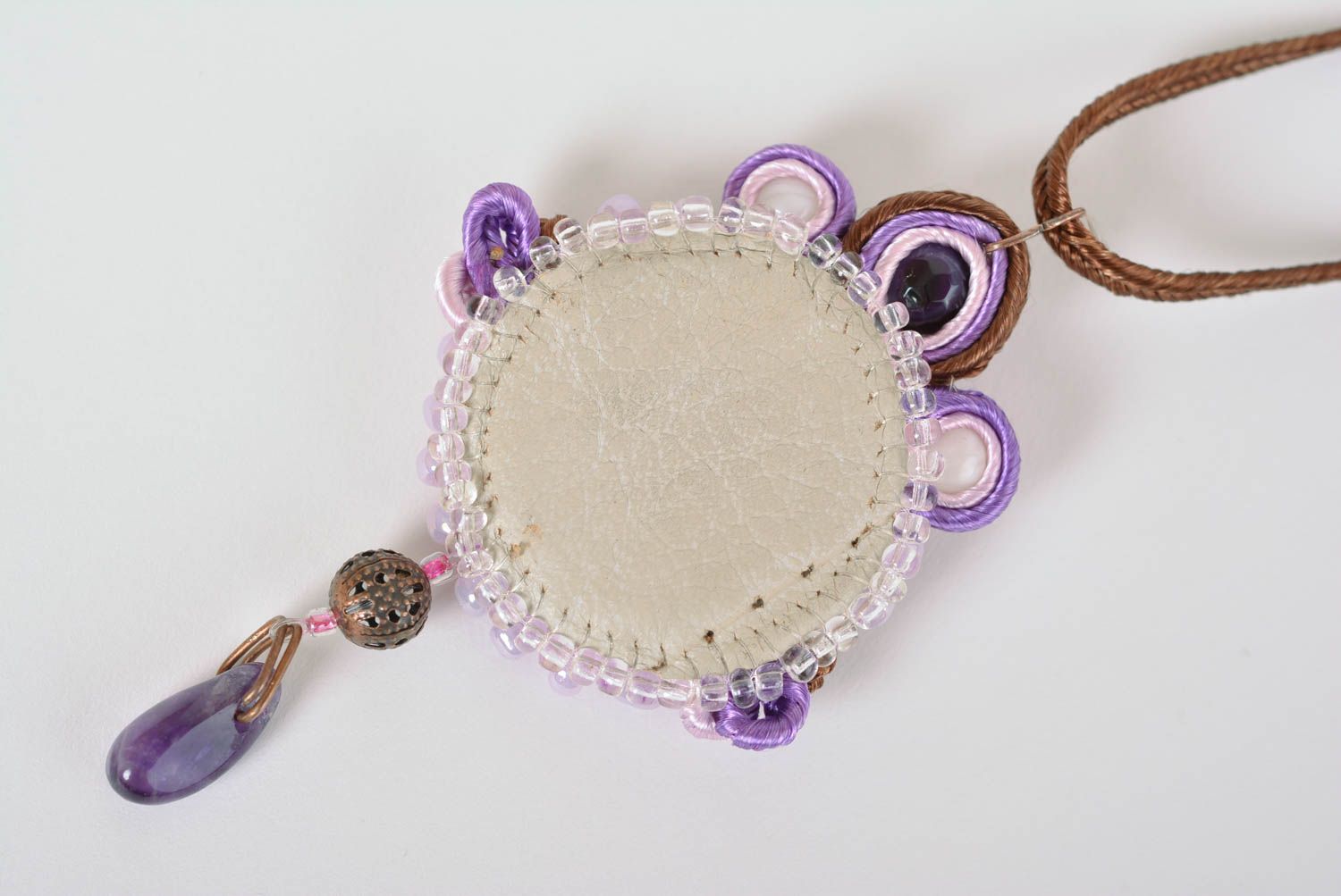 Handmade pendant soutache necklace evening accessories with natural stones photo 5