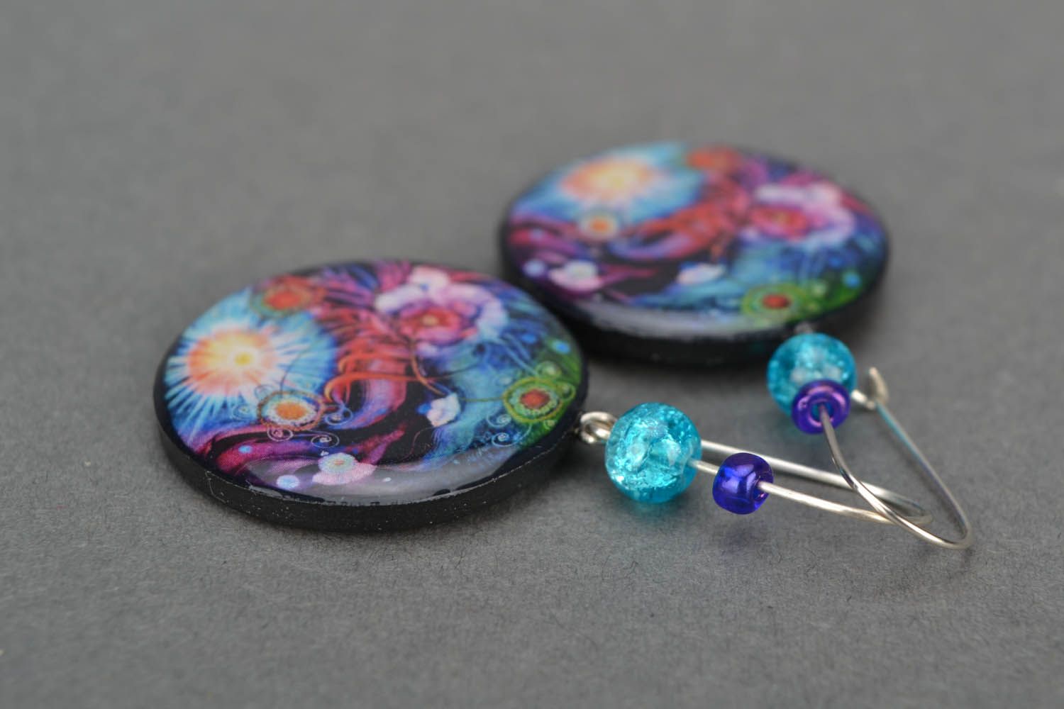 Round polymer clay earrings Space photo 5