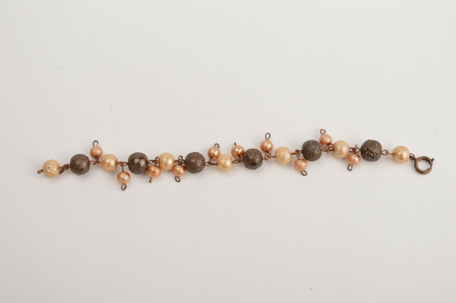 Stylish handmade beaded bracelet with brown and light brown beads on-chain for girls photo 5