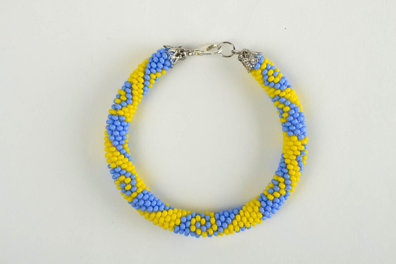 Handmade beaded cord bracelet in yellow and blue colors for women photo 4
