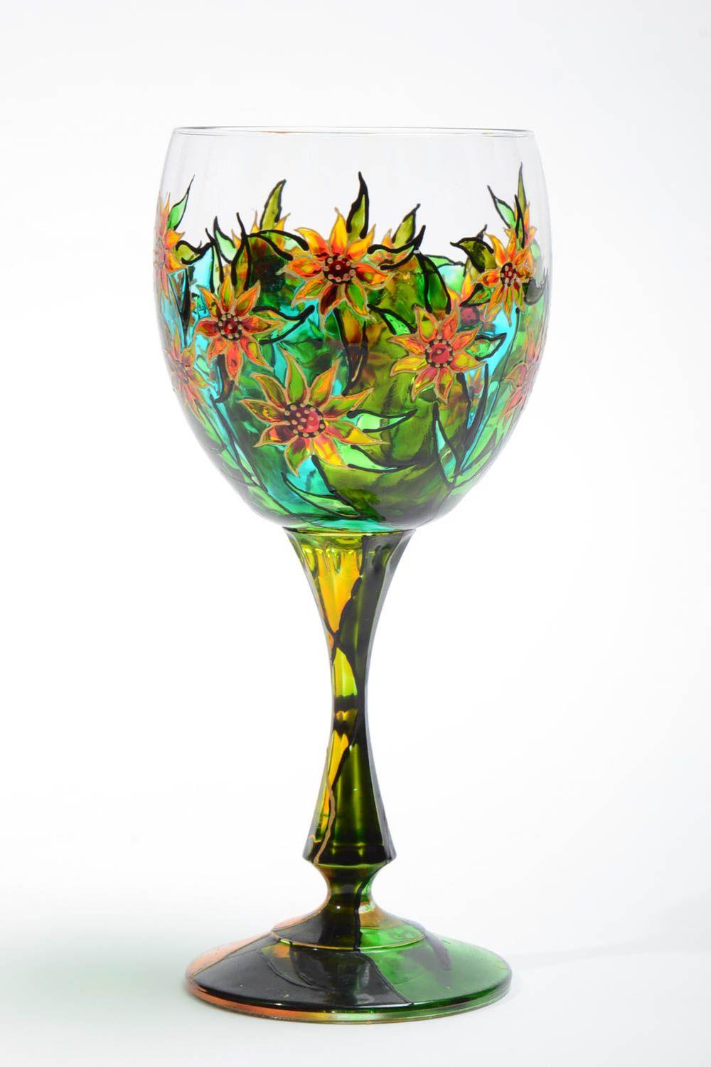 Стеклянный бокал с росписью витражными красками ручной работы Солнечный 300 мл фото 2