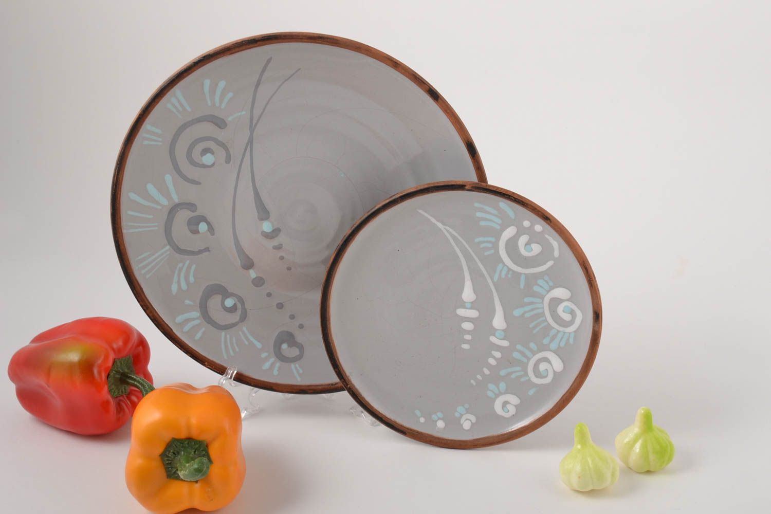 Keramik Geschirr handmade Teller Set Küchen Zubehör Teller aus Ton 2 Stück foto 1