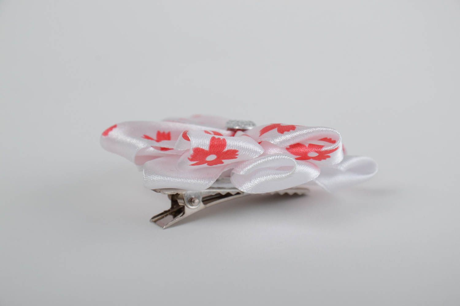 Rot weiße Haarklemme mit Blume Kanzashi Technik handmade Schmuck für Kinder foto 4