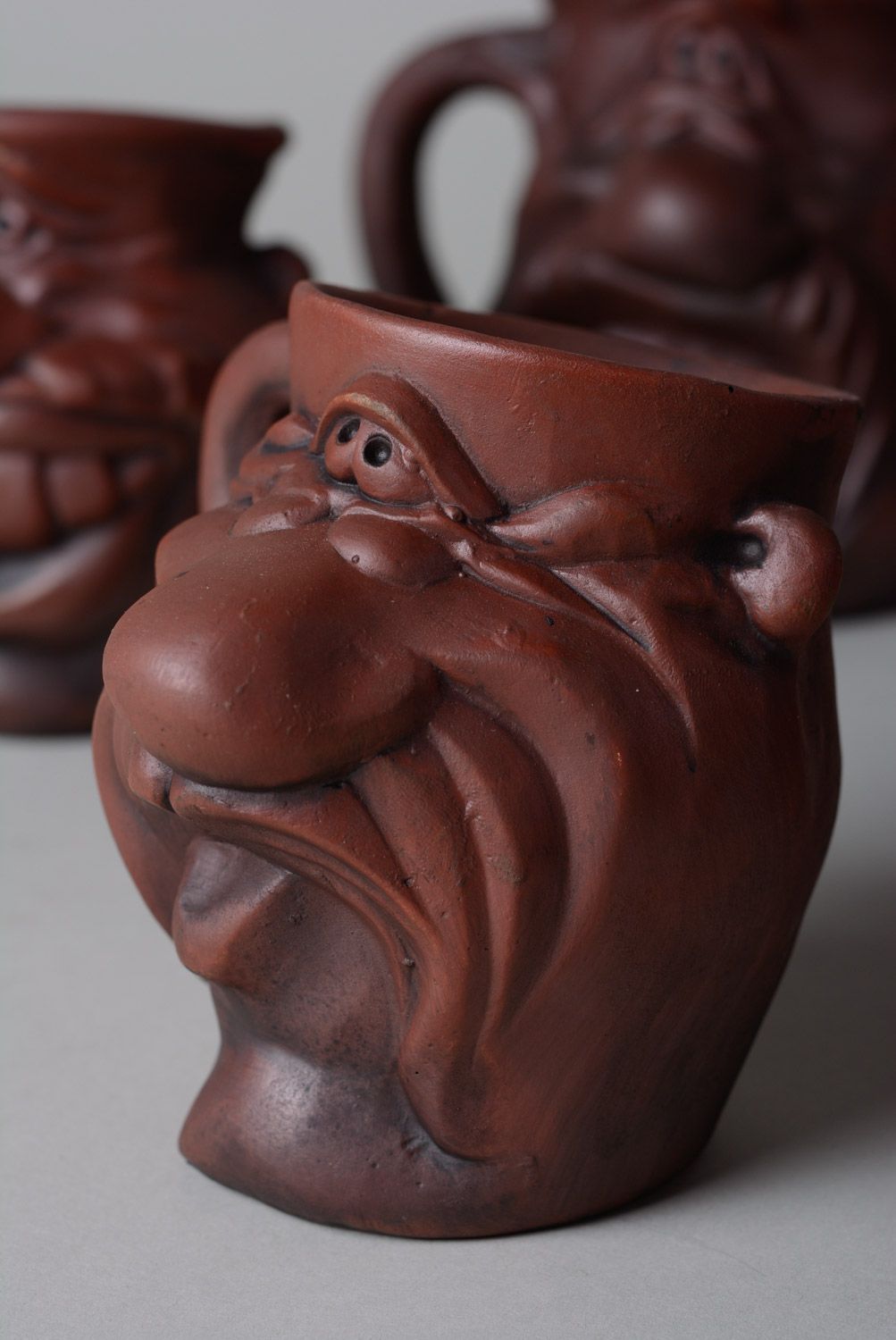Handmade Keramik Tassen Set originell künstlerisch schön 6 Stück  foto 3