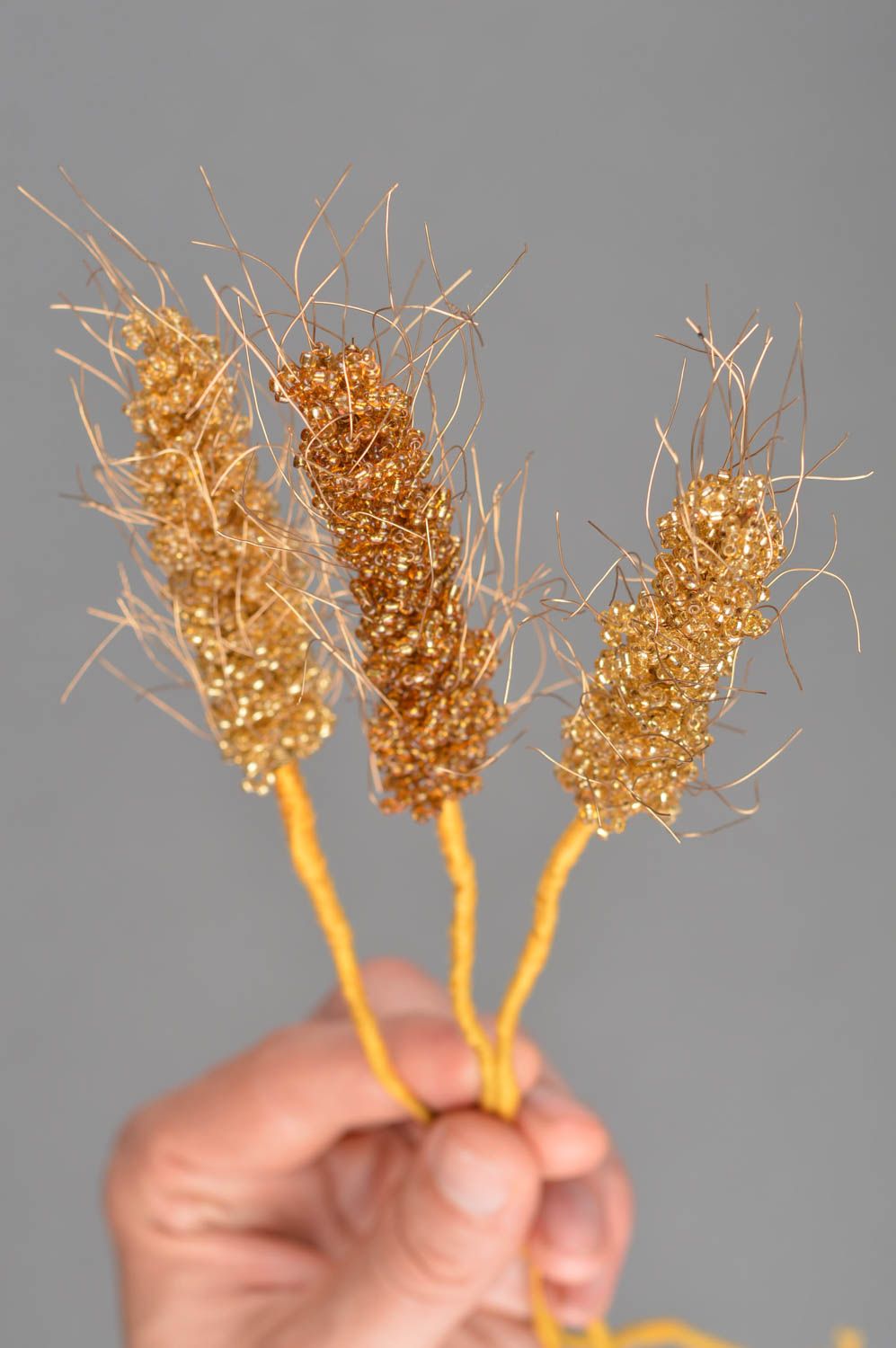 Espigas de trigo artificiales decorativas hechas a mano 3 piezas de abalorios foto 3