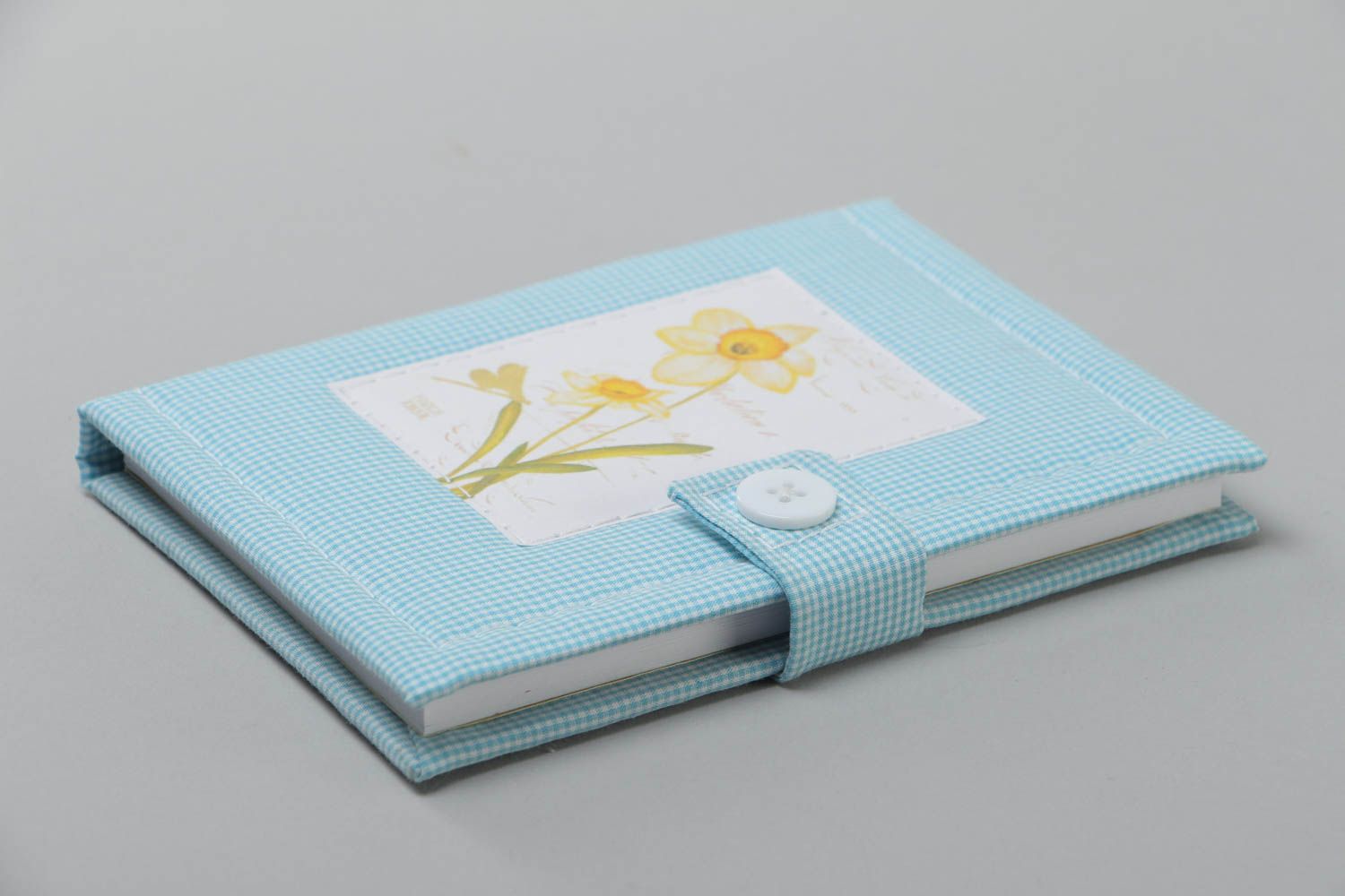 Blue handmade designer notebook with soft fabric cover Narcissus photo 3