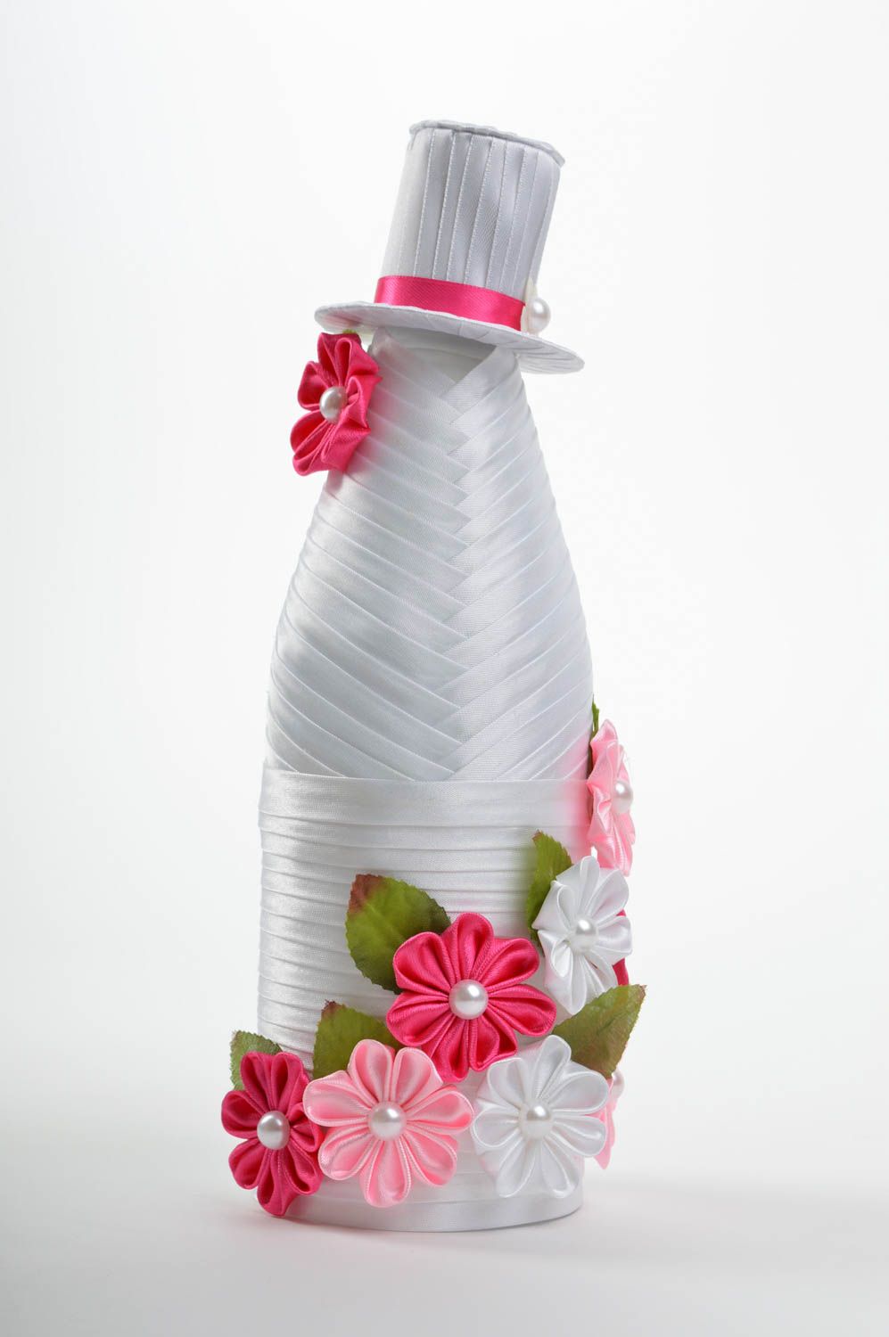 Чехол на бутылку ручной работы декор шампанского на свадьбу украшение бутылок фото 2
