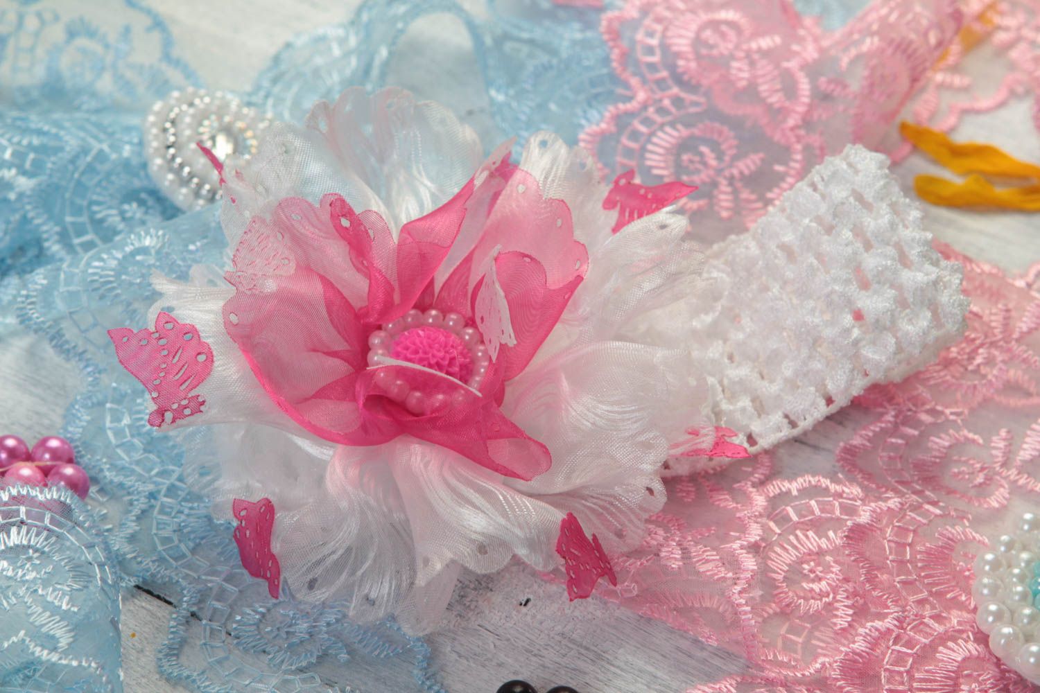 Gentle handmade textile flower headband flowers in hair gifts for her photo 1