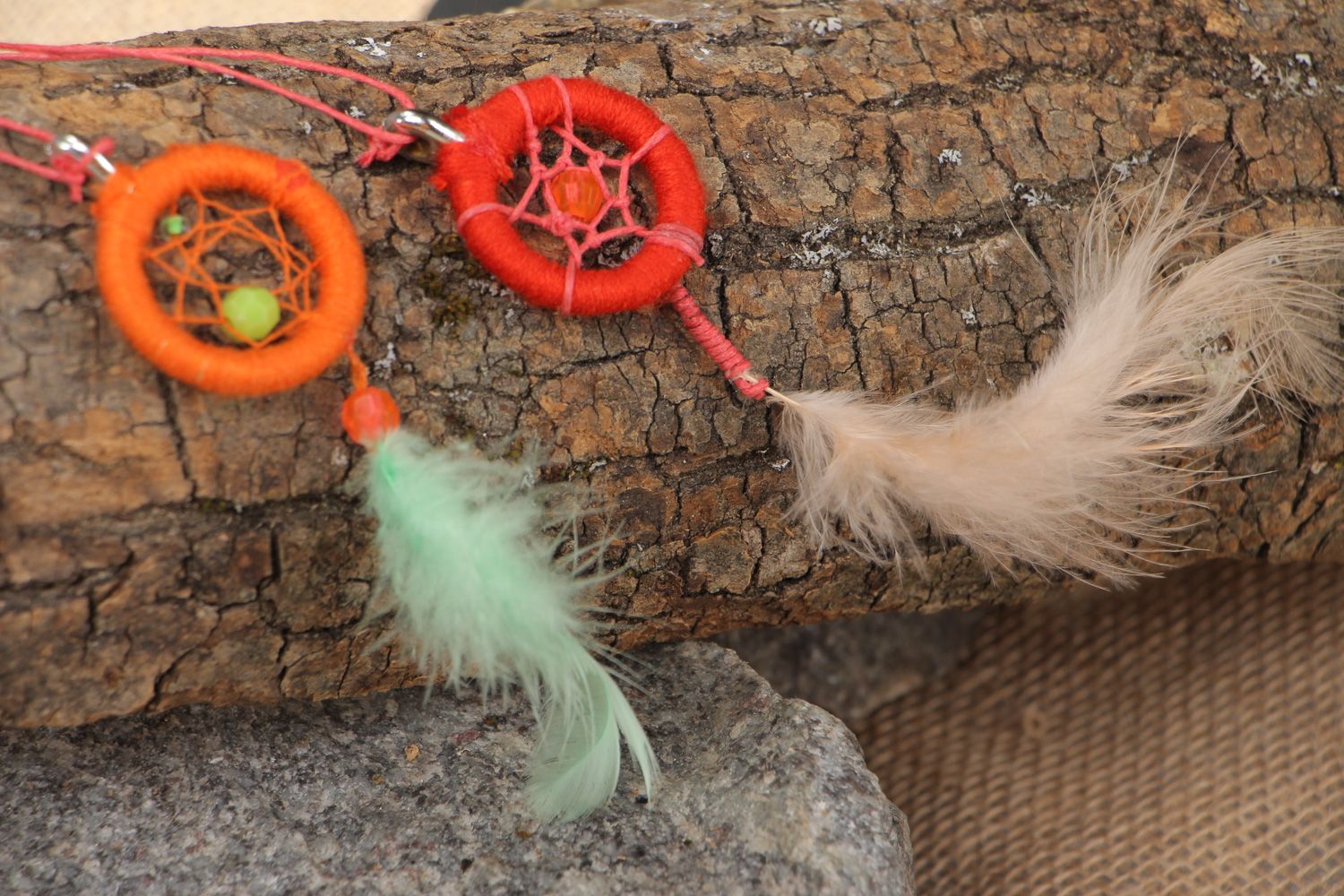 Set of handmade Native American amulets dreamcatcher pendant necklaces 2 items photo 1