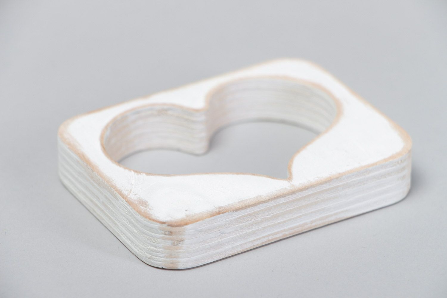 Small handmade plywood table decoration of white color in the shape of heart  photo 3
