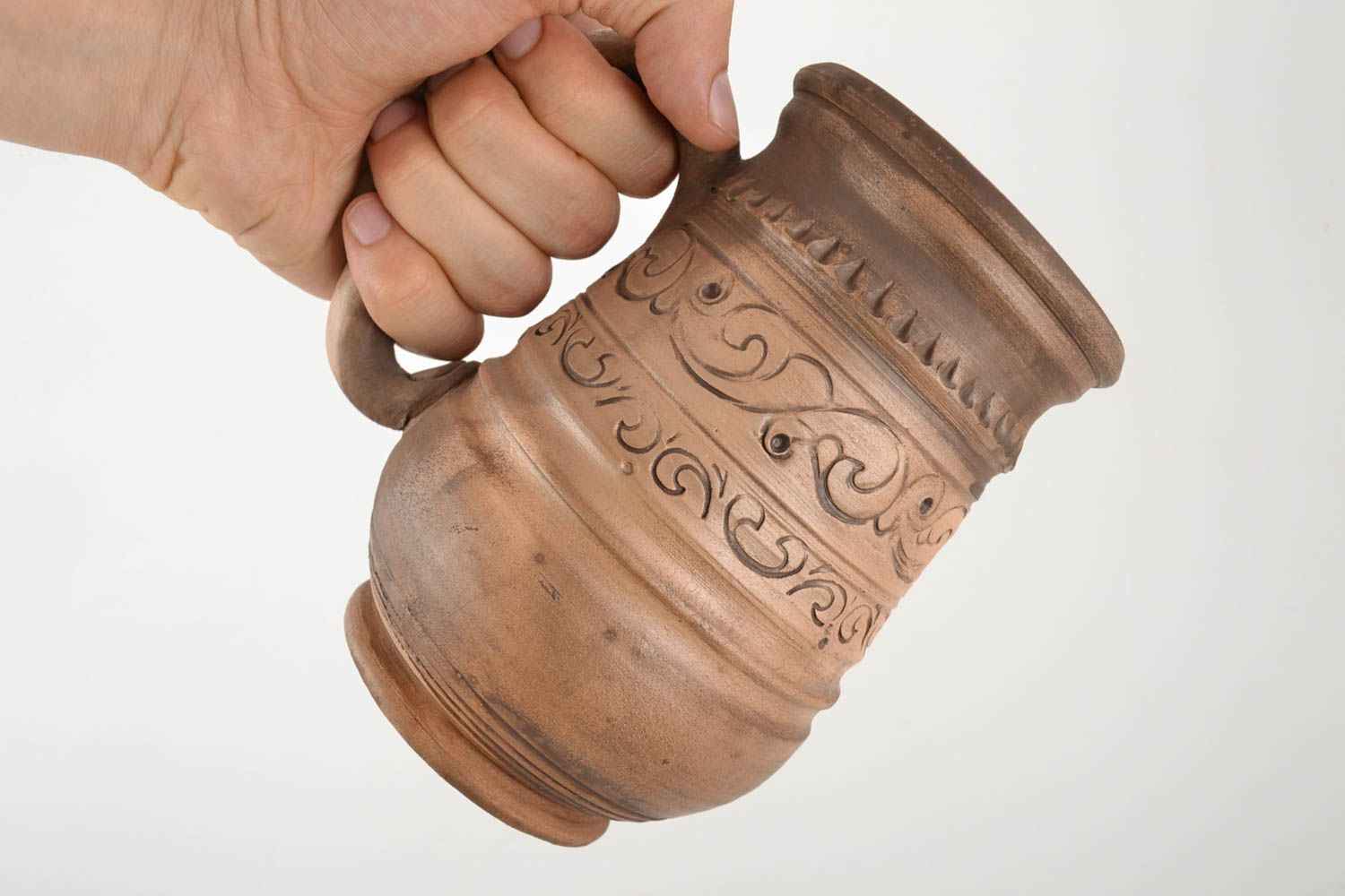 Beautiful handmade designer large clay mug kilned with the use of milk 1 l photo 4