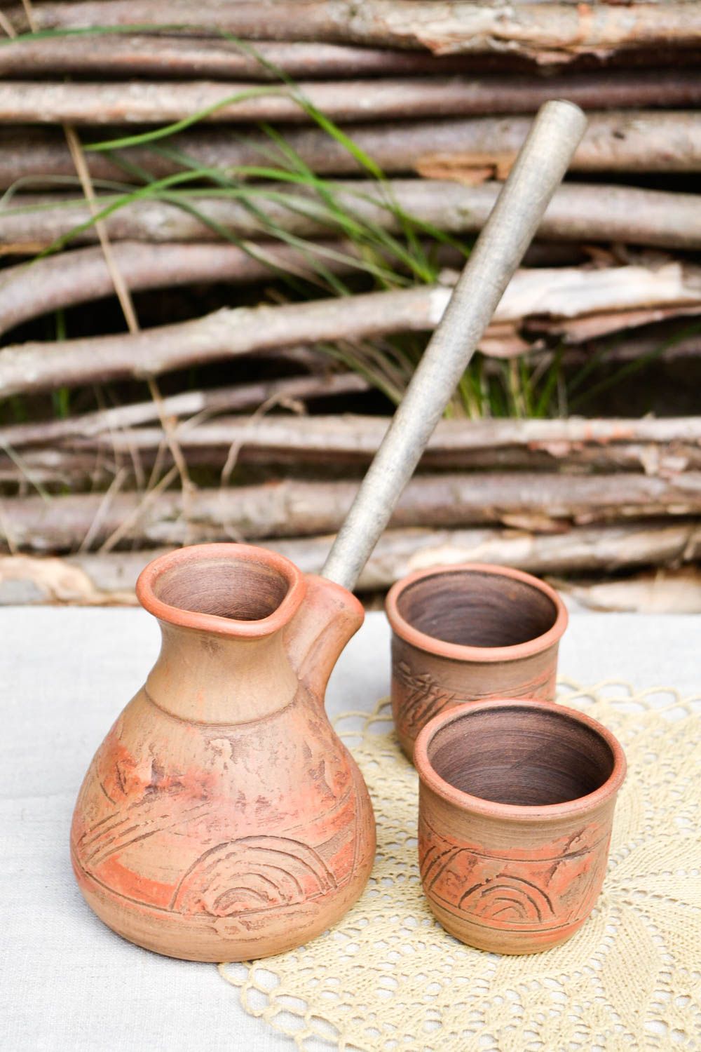 Handmade ceramic cezve 2 handmade clay coffee cups brewing coffee set ideas photo 1