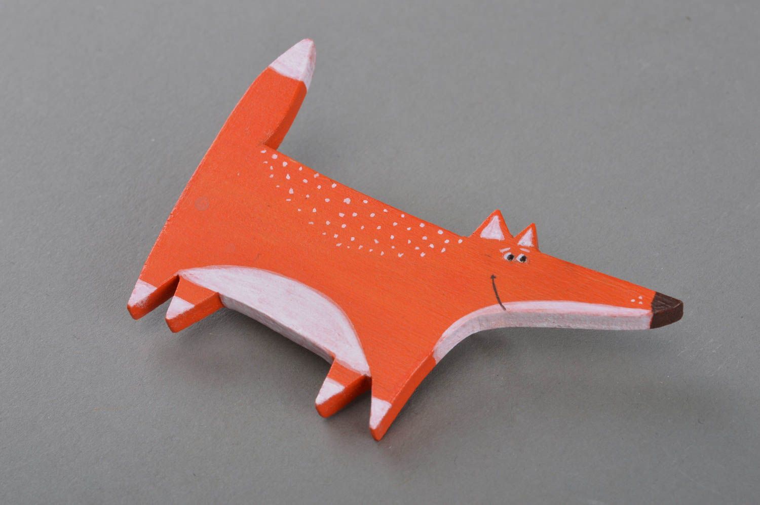 Beautiful bright painted plywood brooch in the shape of orange fox photo 2