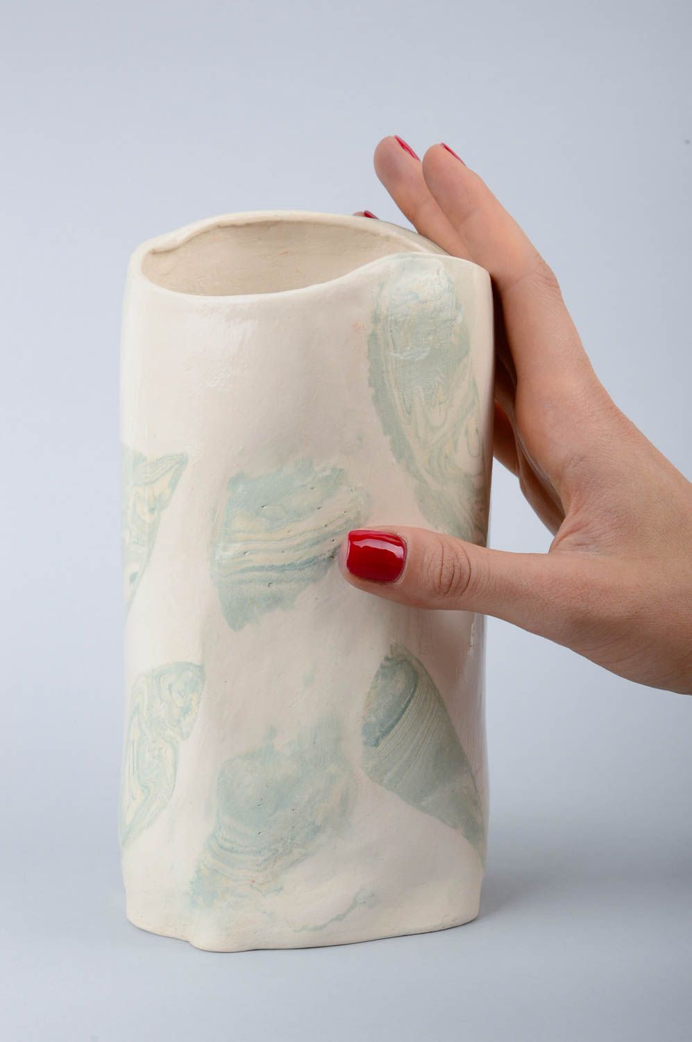 Vase aus Ton handmade Dekoration für Wohnzimmer Geschenk für Frauen klein schön foto 2