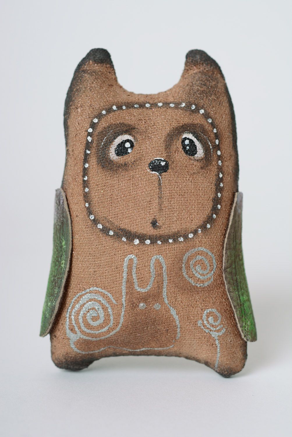 Handmade textile fridge magnet toy owl imbued with coffee photo 5