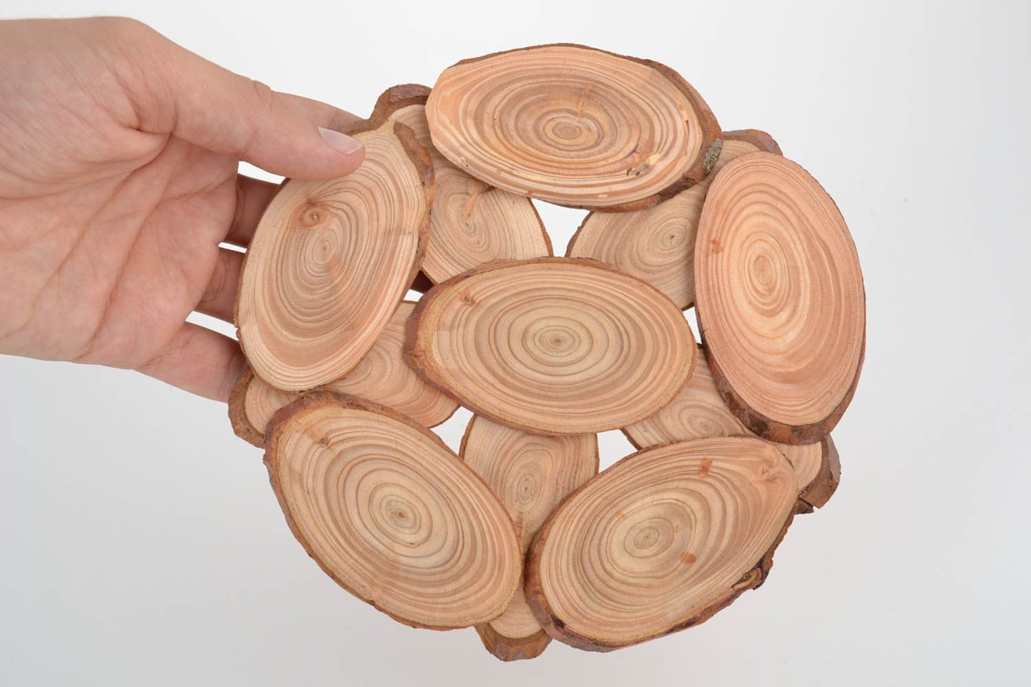 Salvamanteles de madera natural hecho a mano para cacerolas y tazas bonito  foto 2
