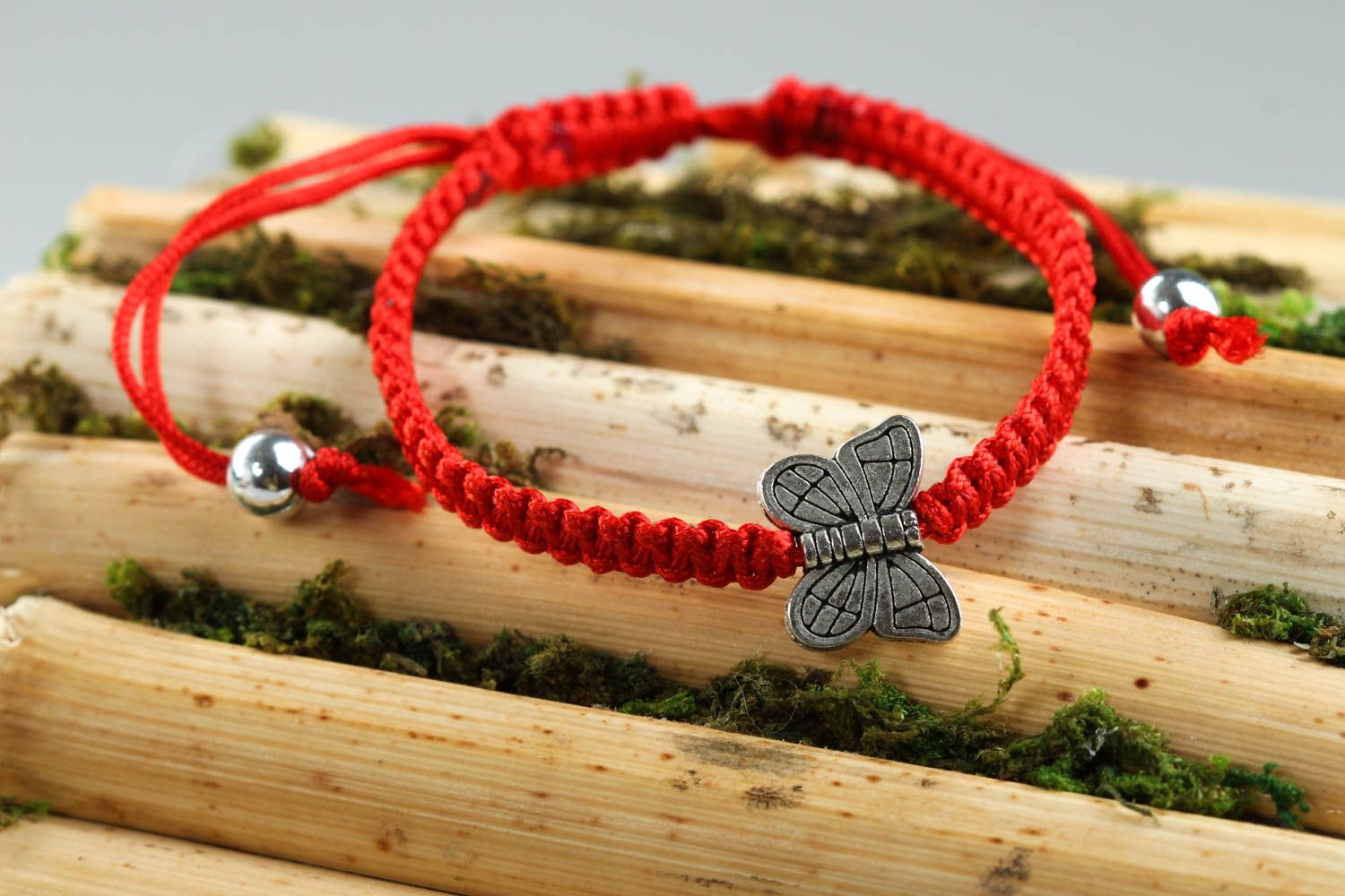Bracelet textile Bijou fait main rouge papillon Accessoire femme original photo 1