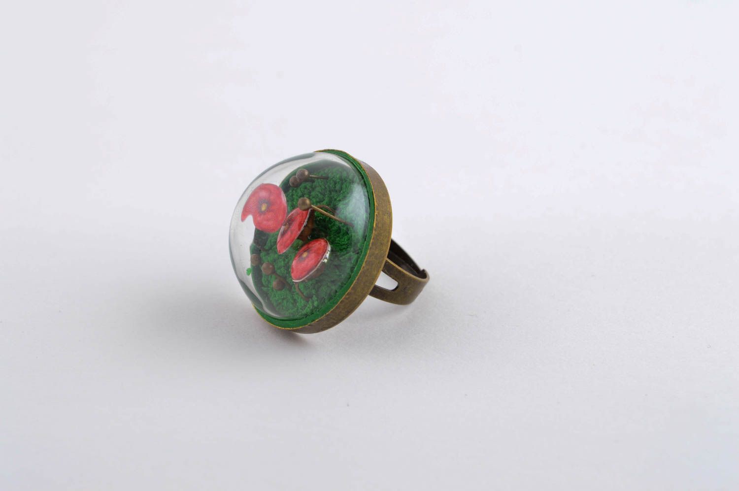 Зеленое красивое кольцо ручной работы необычное кольцо элитная бижутерия фото 3