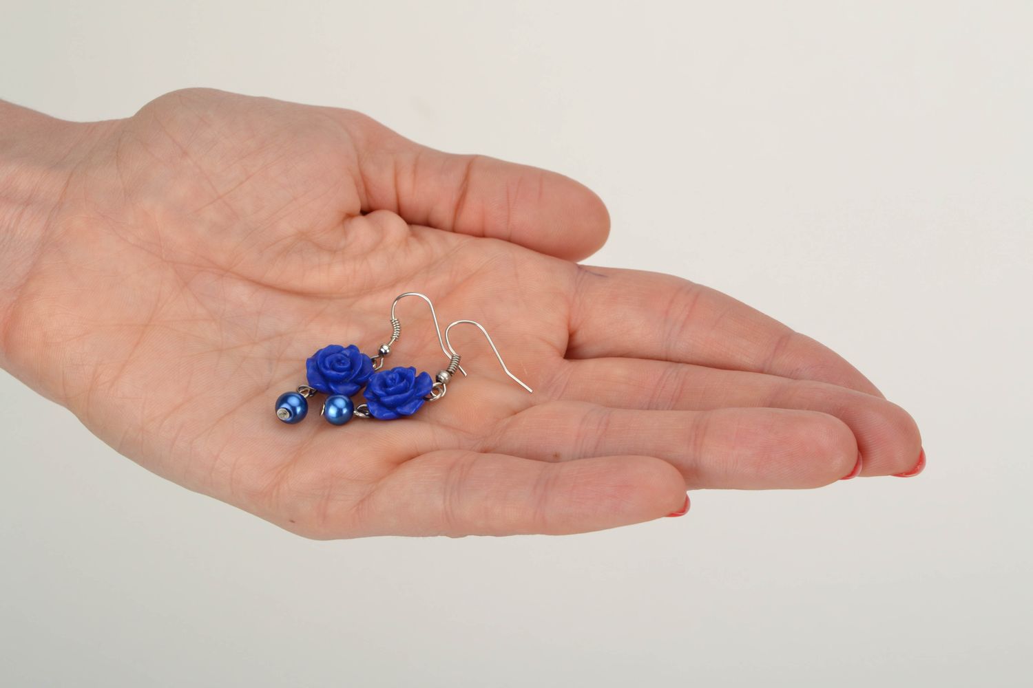 Long plastic earrings Blue Roses photo 2