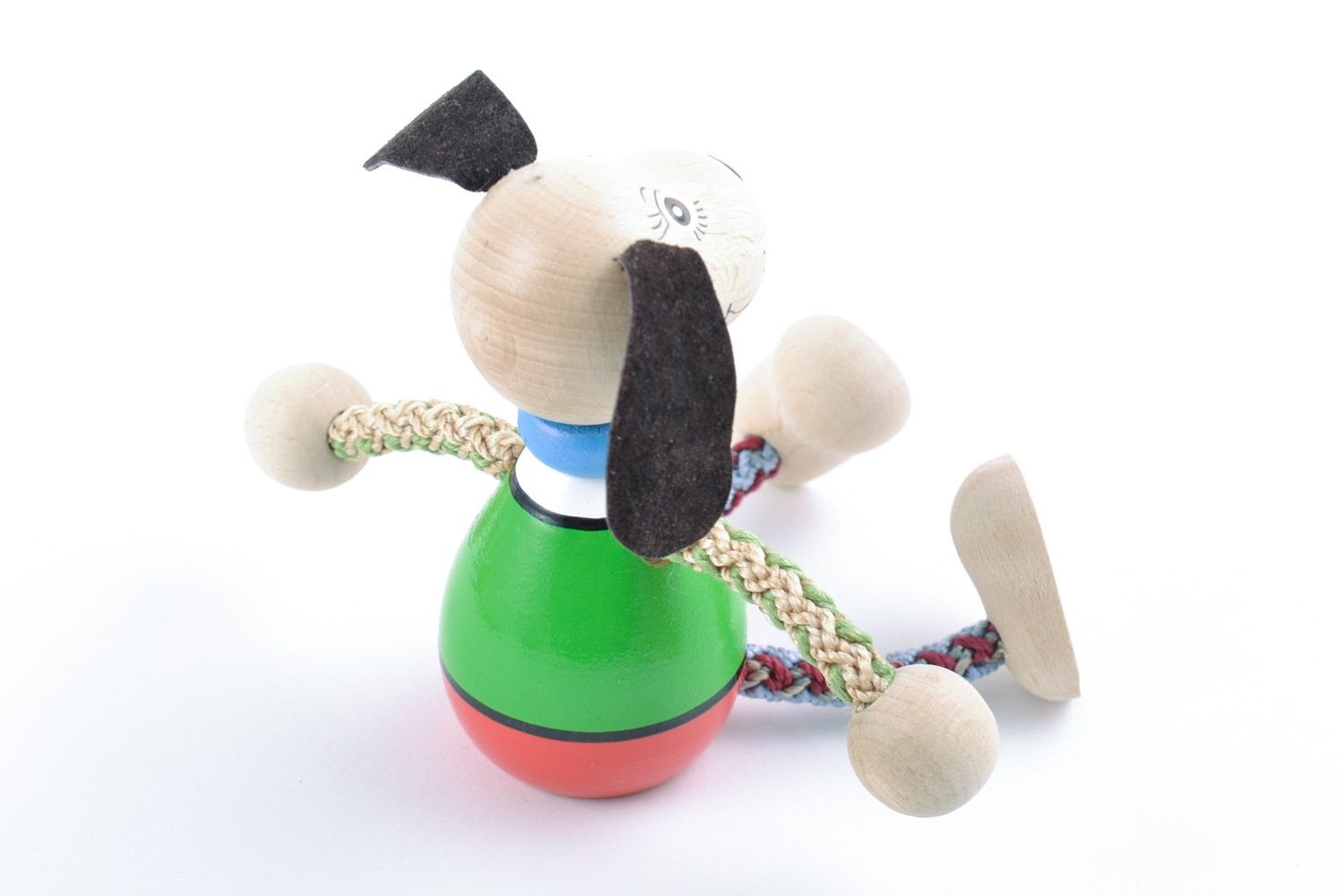 Handmade small beech wood painted eco toy dog for children and interior photo 4