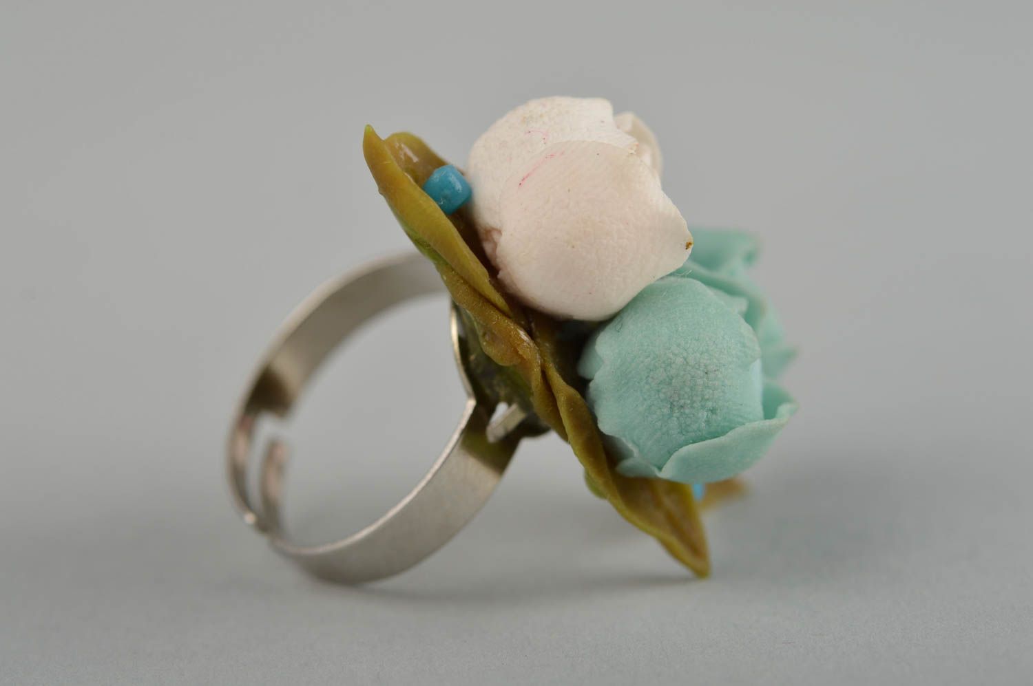 Unusual handmade flower ring plastic ring for girls polymer clay ideas photo 4