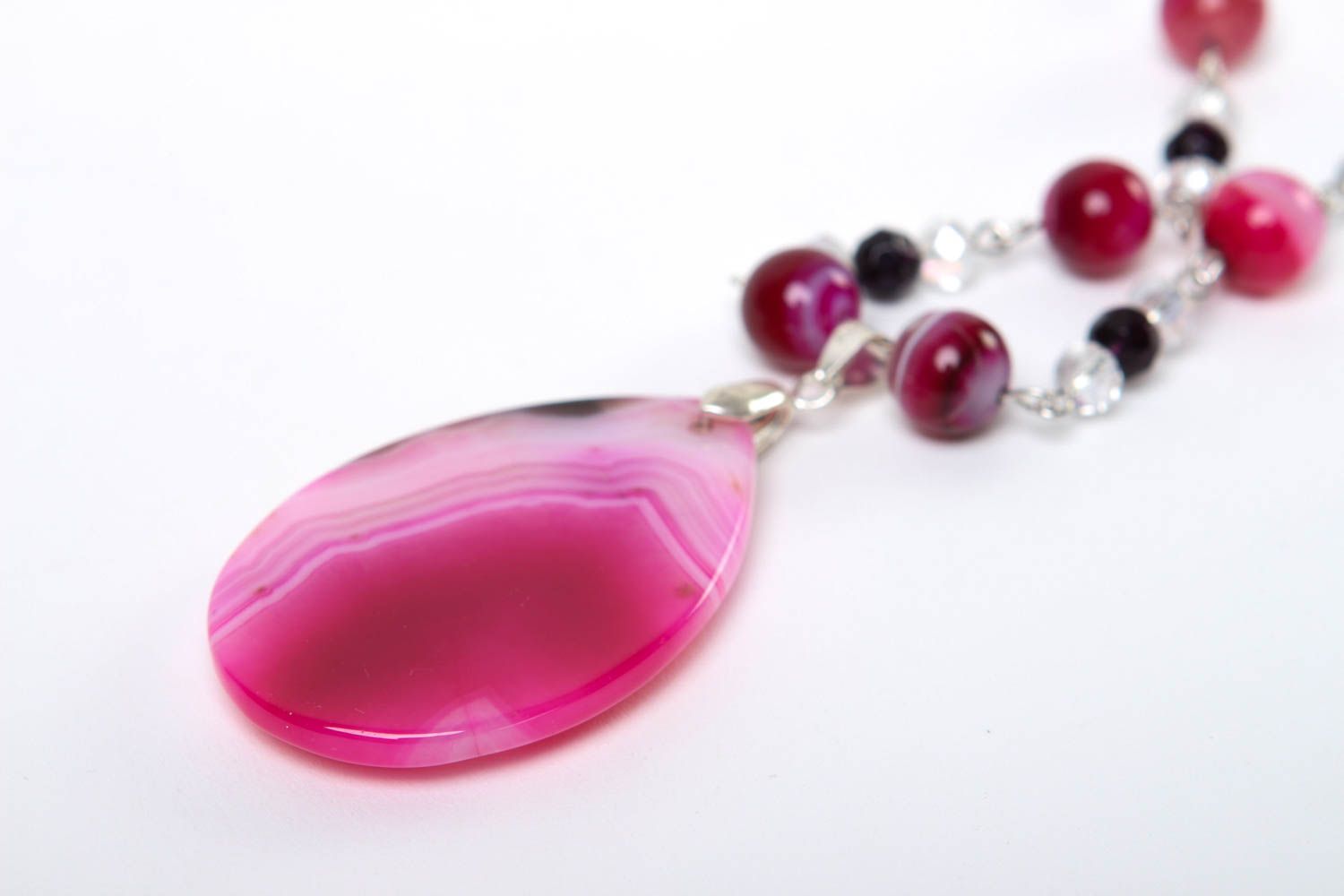 Collier pierres naturelles Bijou fait main agate cristal rose Accessoire femme photo 3