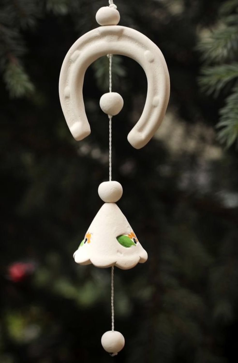 Ceramic hanging bell with horseshoe photo 2