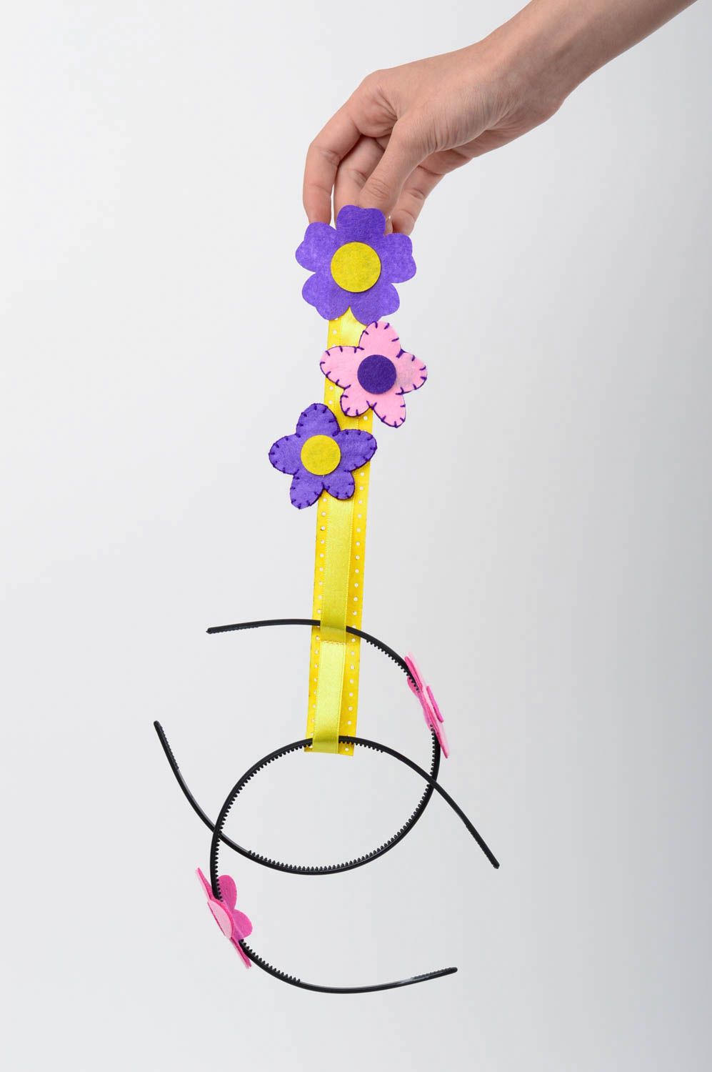 Porte-serre-tete fait main Rangement bijoux jaune violet avec fleur Cadeau fille photo 5