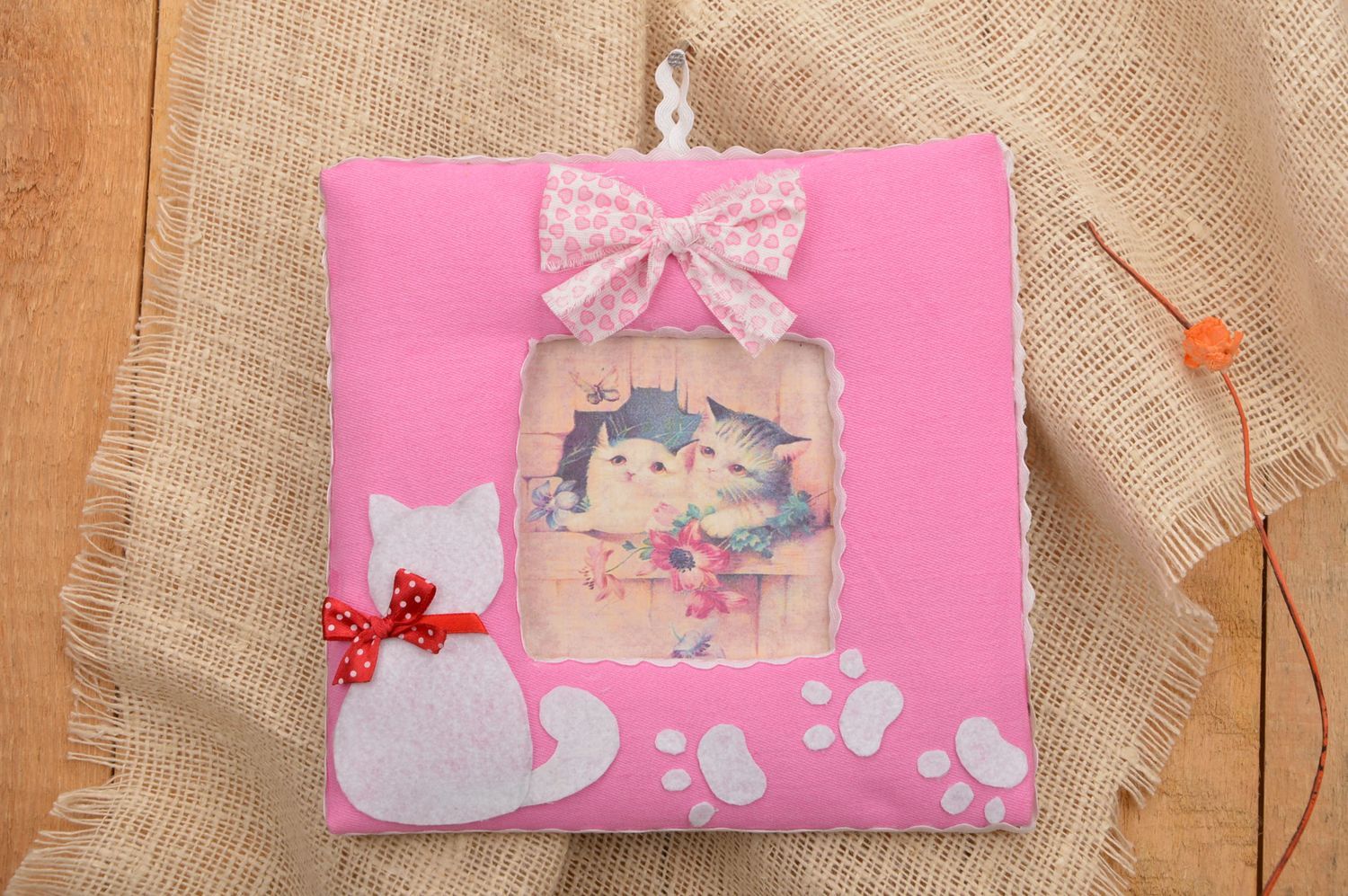 Marco para foto artesanal rosadocon gatito decoración de casa regalo original foto 1