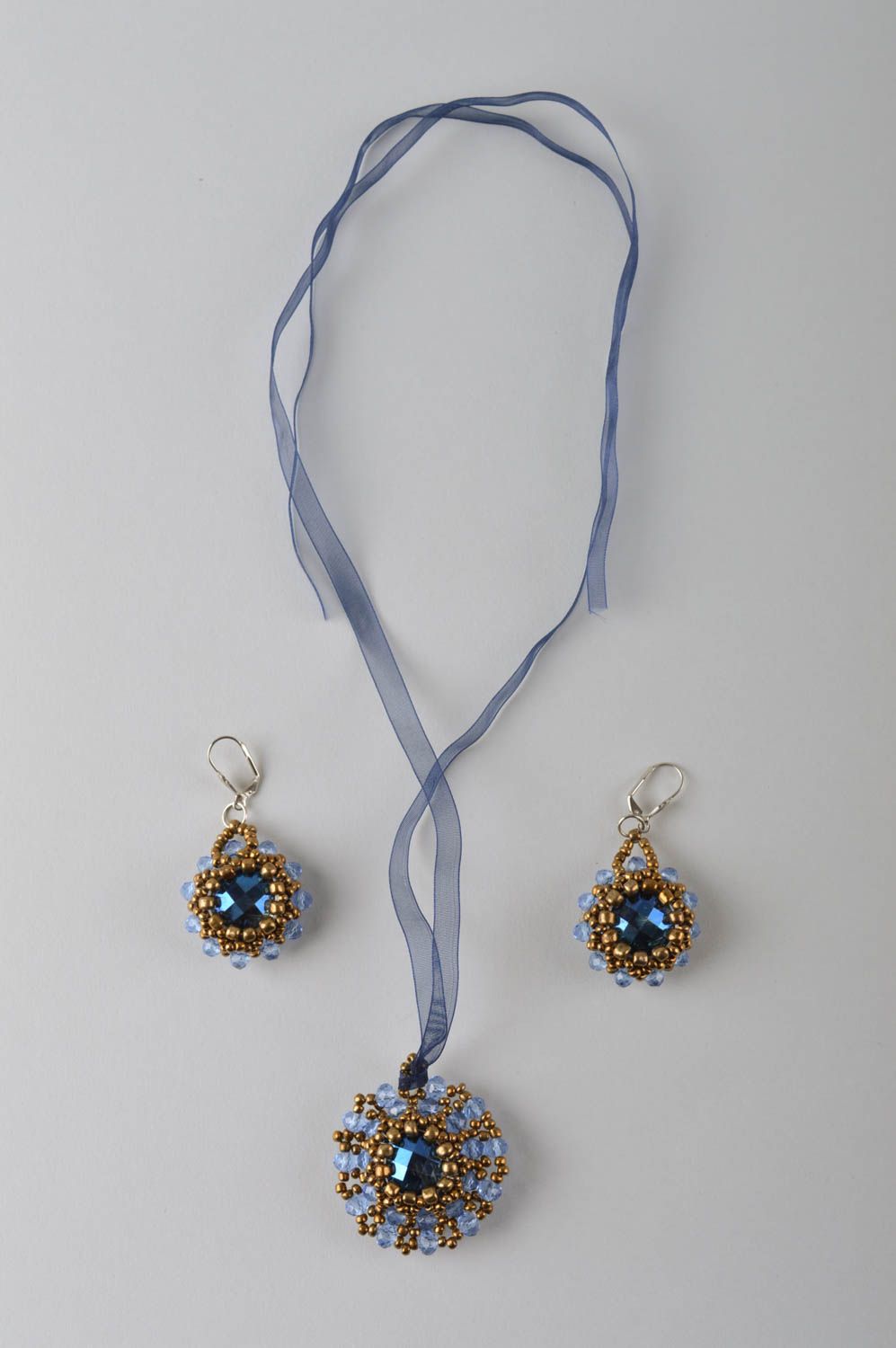 Handmade beaded jewelry set of handmade jewelry long earrings beaded pendant photo 4