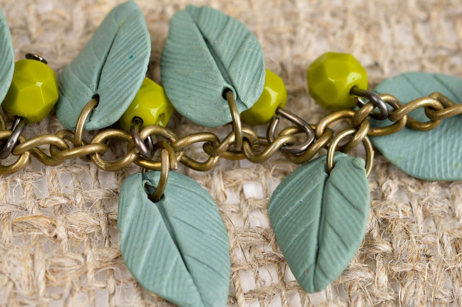 Grünes Schmuck Armband handmade Polymer Schmuck Frauen Accessoire mit Blättern foto 5
