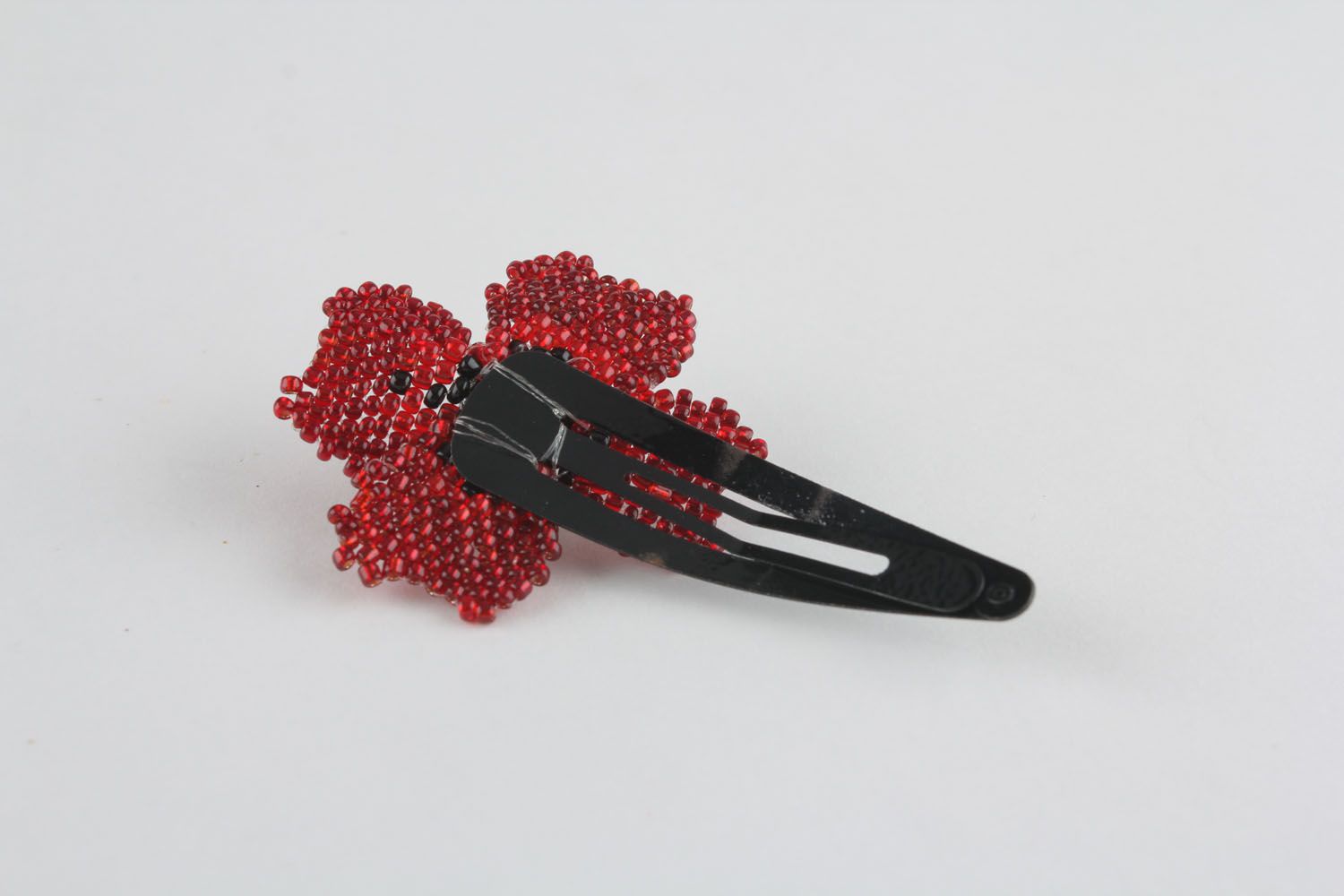 Petite barrette à cheveux de perles de rocaille Fleur rouge photo 2