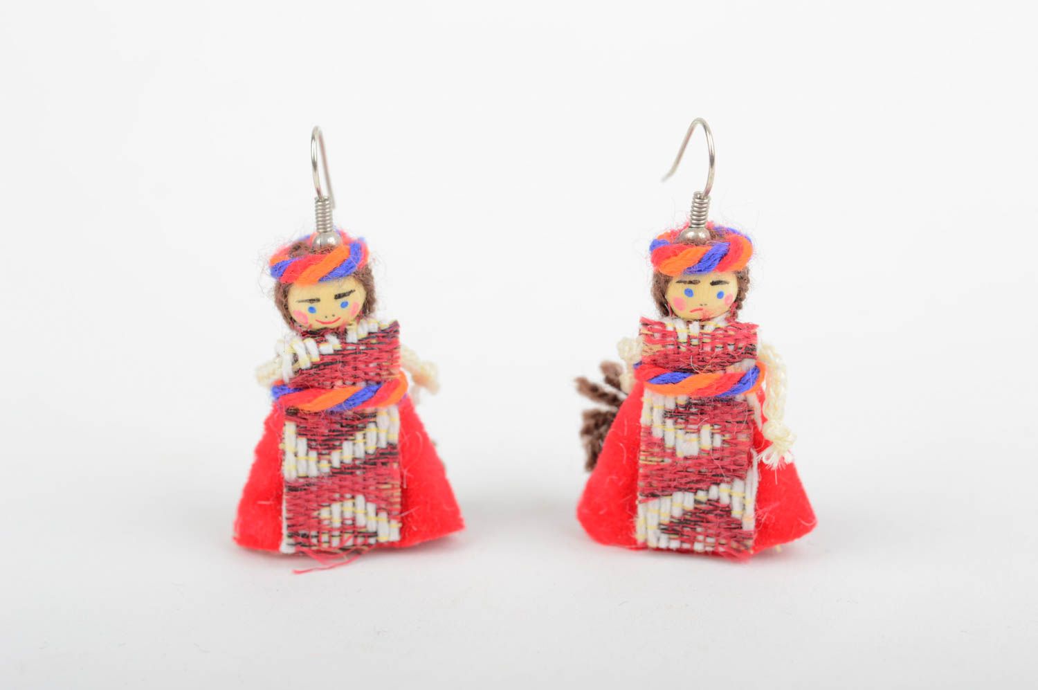 Boucles d'oreilles poupées Bijou fait main en tissu style ethnique Cadeau femme  photo 3