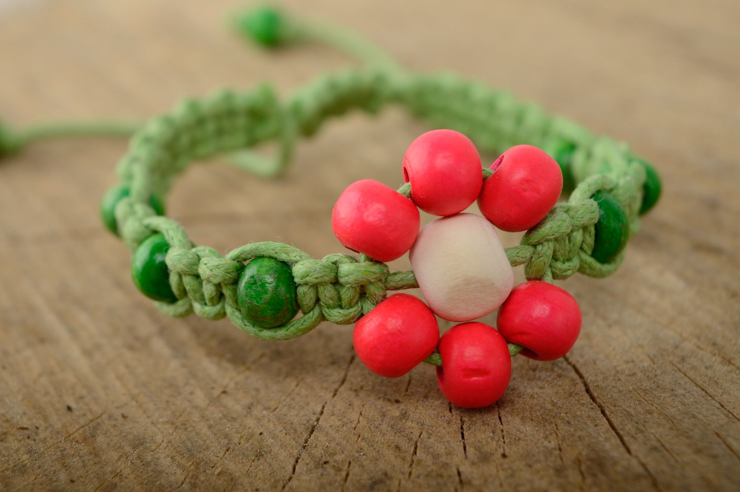 Handmade macrame bracelet with wooden beads photo 1