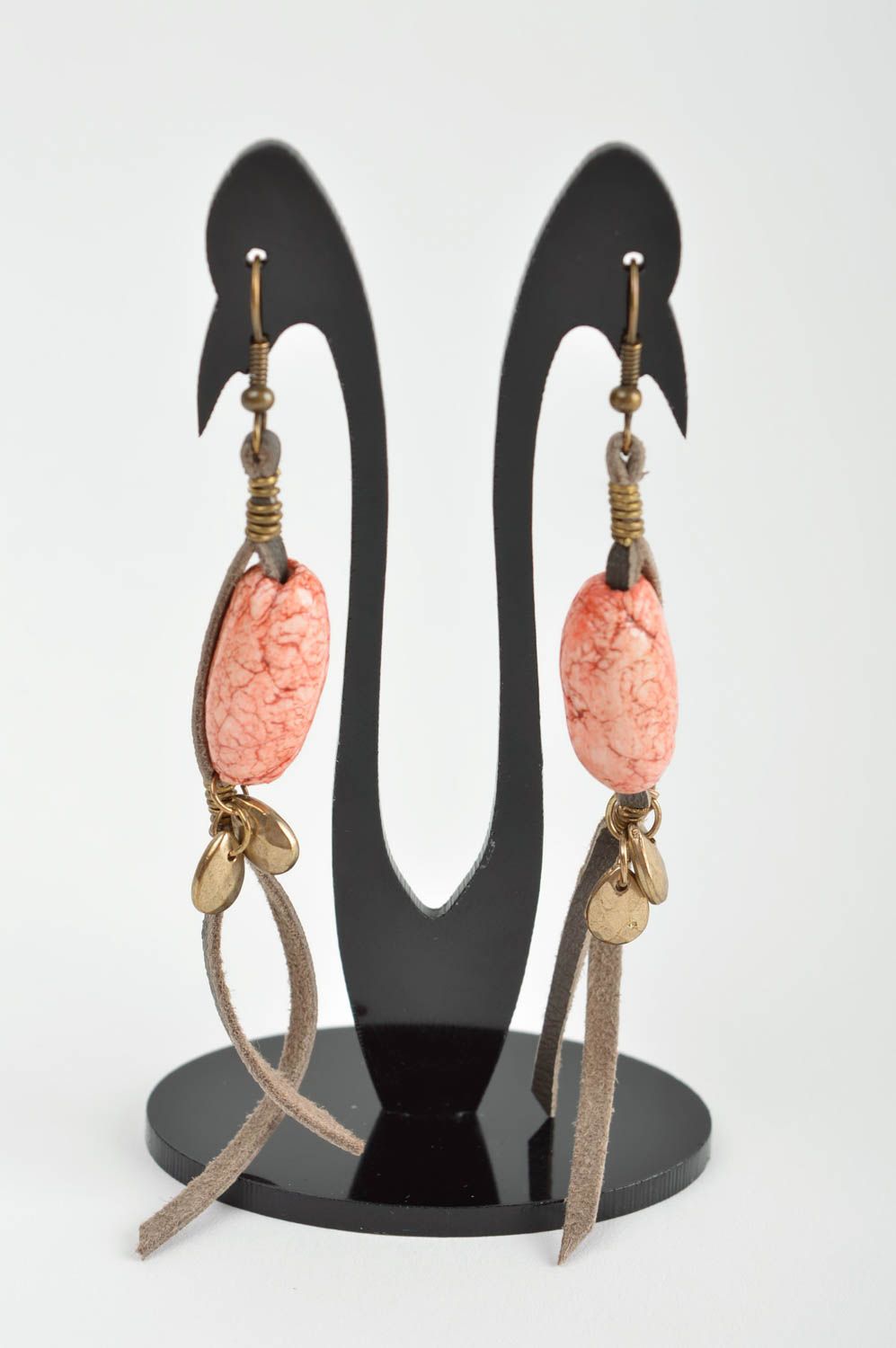 Ohrringe für Damen handgemachter Schmuck Ohrschmuck Damen lange Ohrringe rosa foto 2