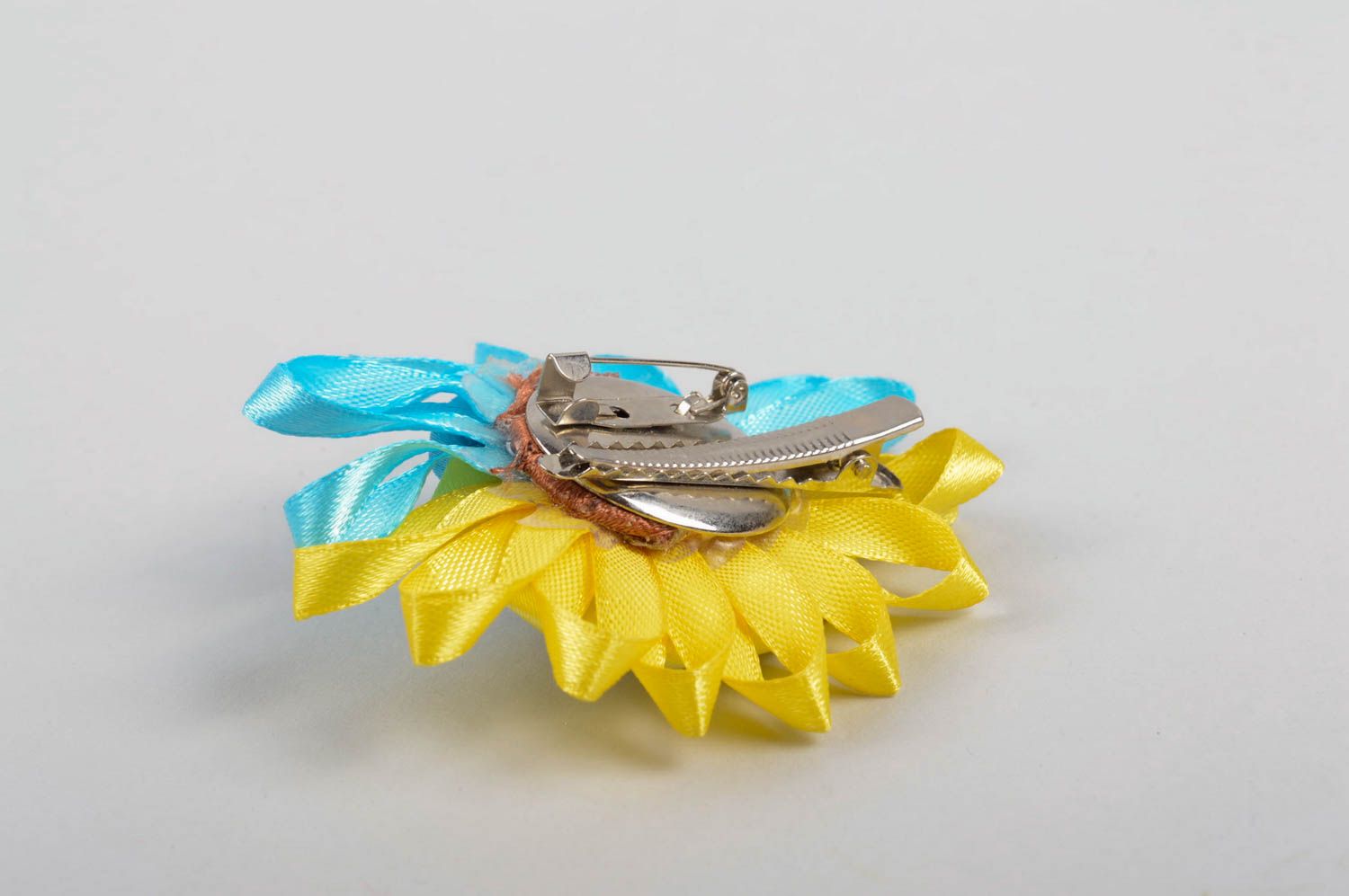 Gelb blaue Blume Haarspange handgemachter Schmuck Accessoire für Mädchen grell  foto 4