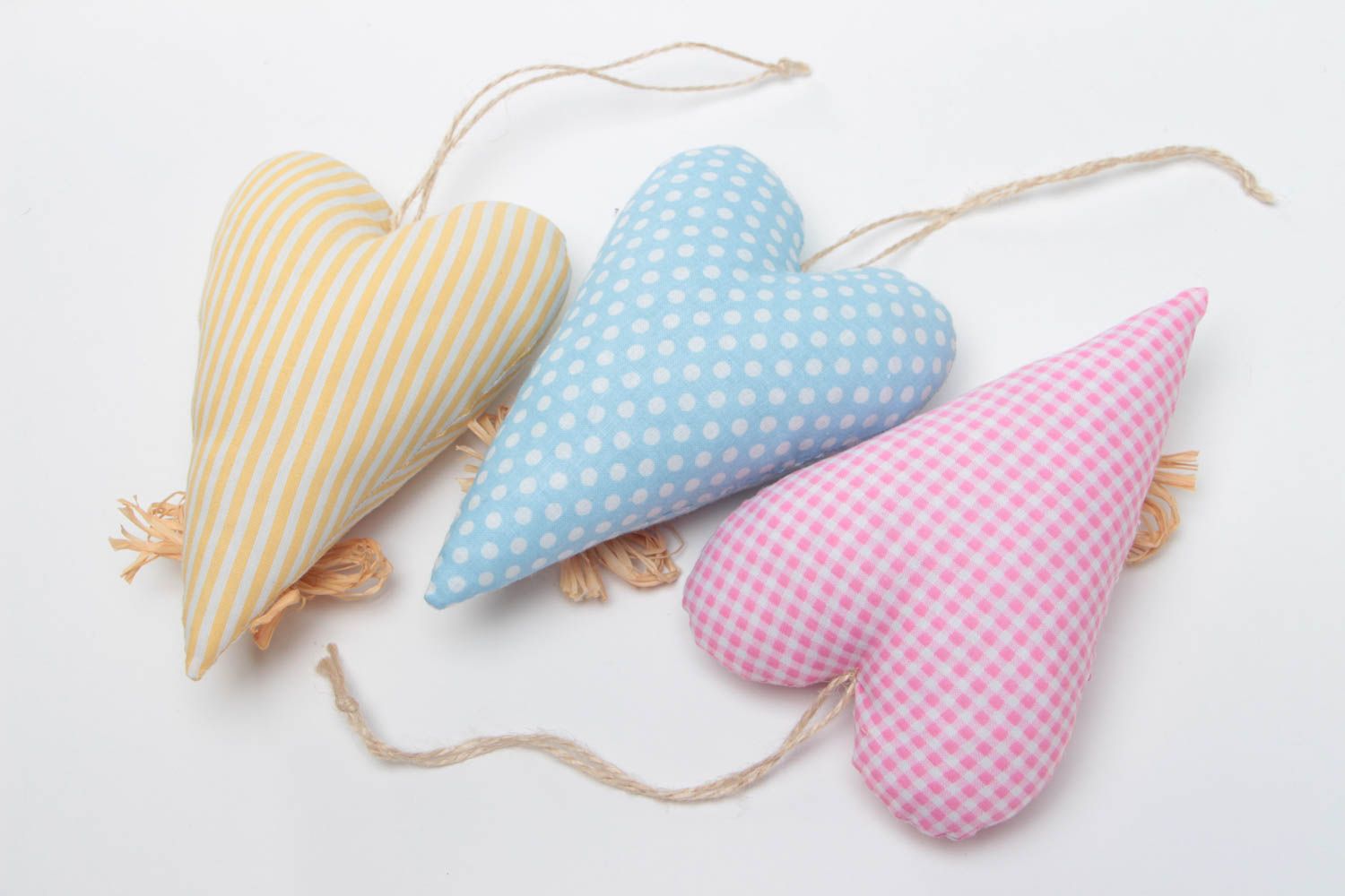 Set of 3 small handmade colorful soft interior hanging hearts photo 4