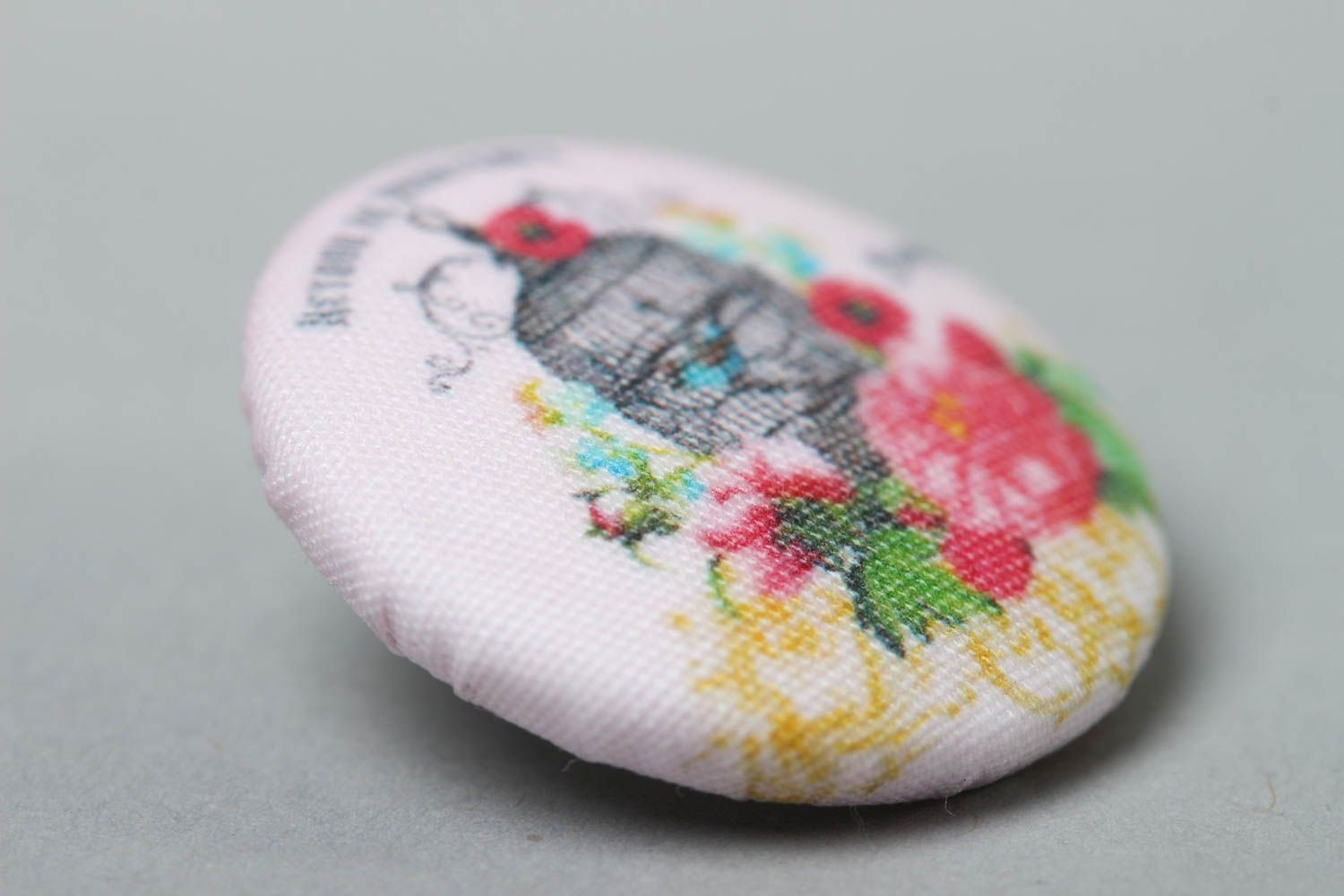 Beautiful handmade fabric button with print needlework supplies art materials photo 2