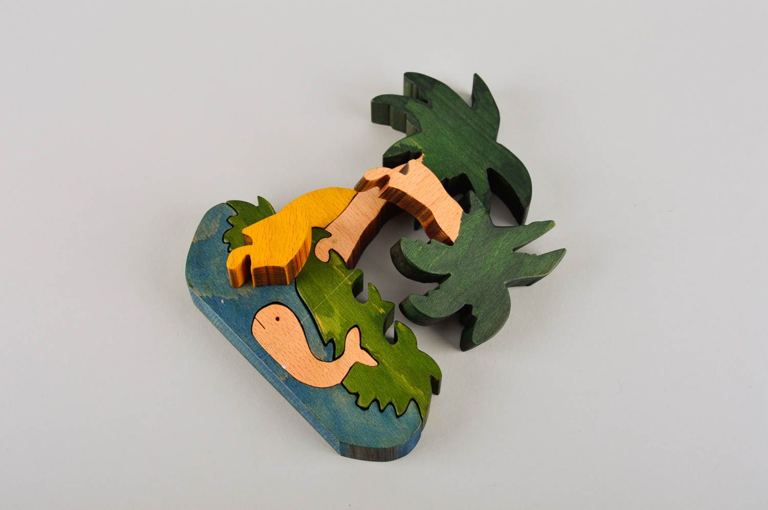 Puzzle 3D en bois fait main Jouet d'éveil île avec palmiers Cadeau bébé photo 5