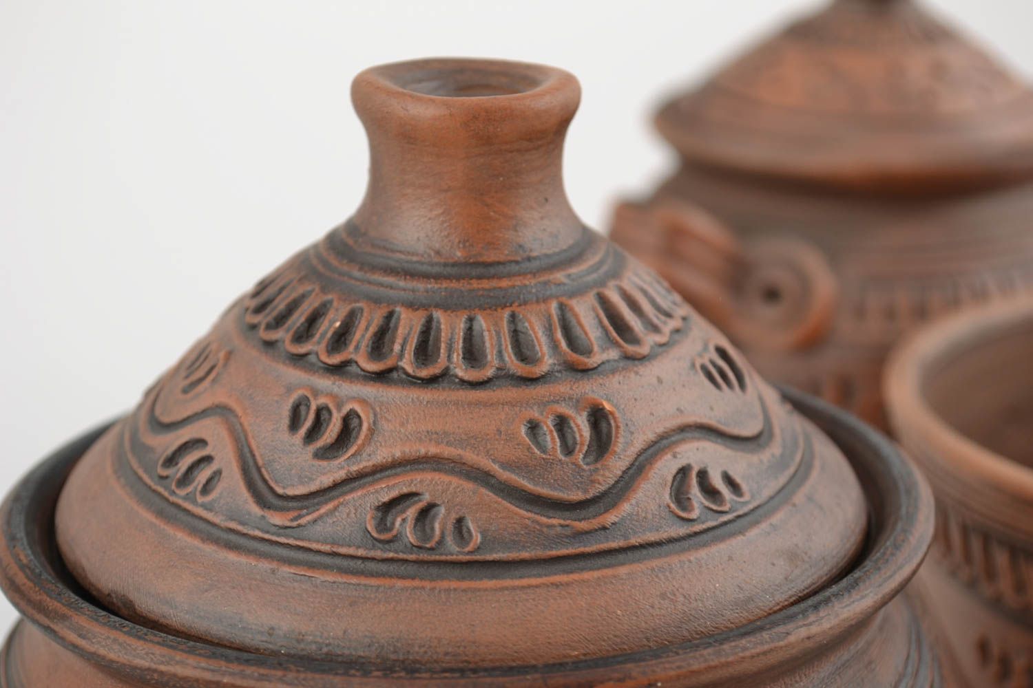 Beautiful design handmade clay cookware set 3 pieces pot and bowl photo 3