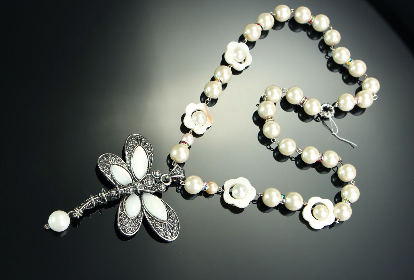 Necklace with artificial pearls Dragonfly photo 4