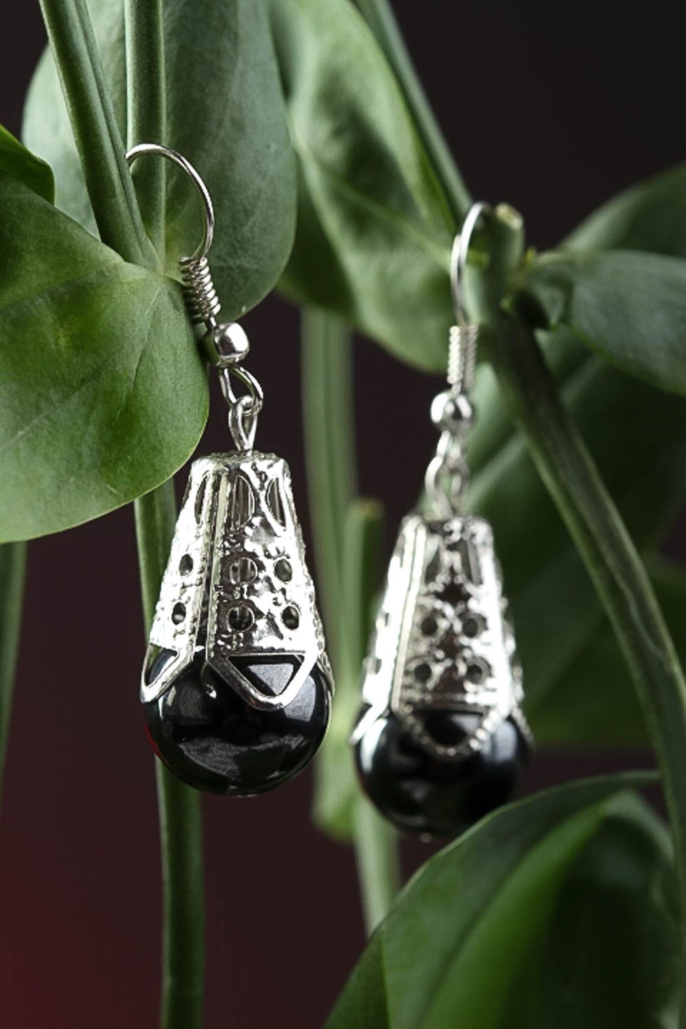 Perlen Ohrhänger handmade Ohrringe Geschenk für Frauen mit Hämatit schwarz  foto 1