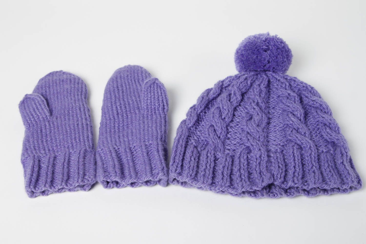 Аксессуары ручной работы модный снуд зимняя шапка теплые варежки фиолетовые фото 3