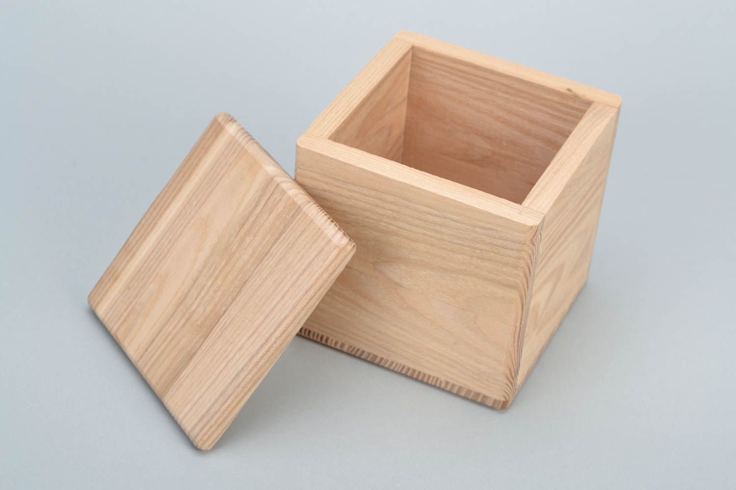 Handmade natural wooden square jewelry box craft blank for creative work photo 5