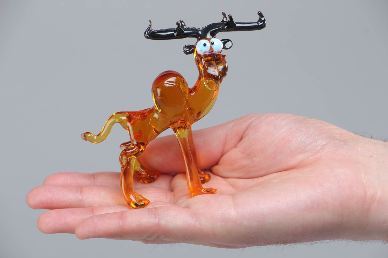 Handmade collectible lampwork glass miniature animal figurine of surprised elk photo 5