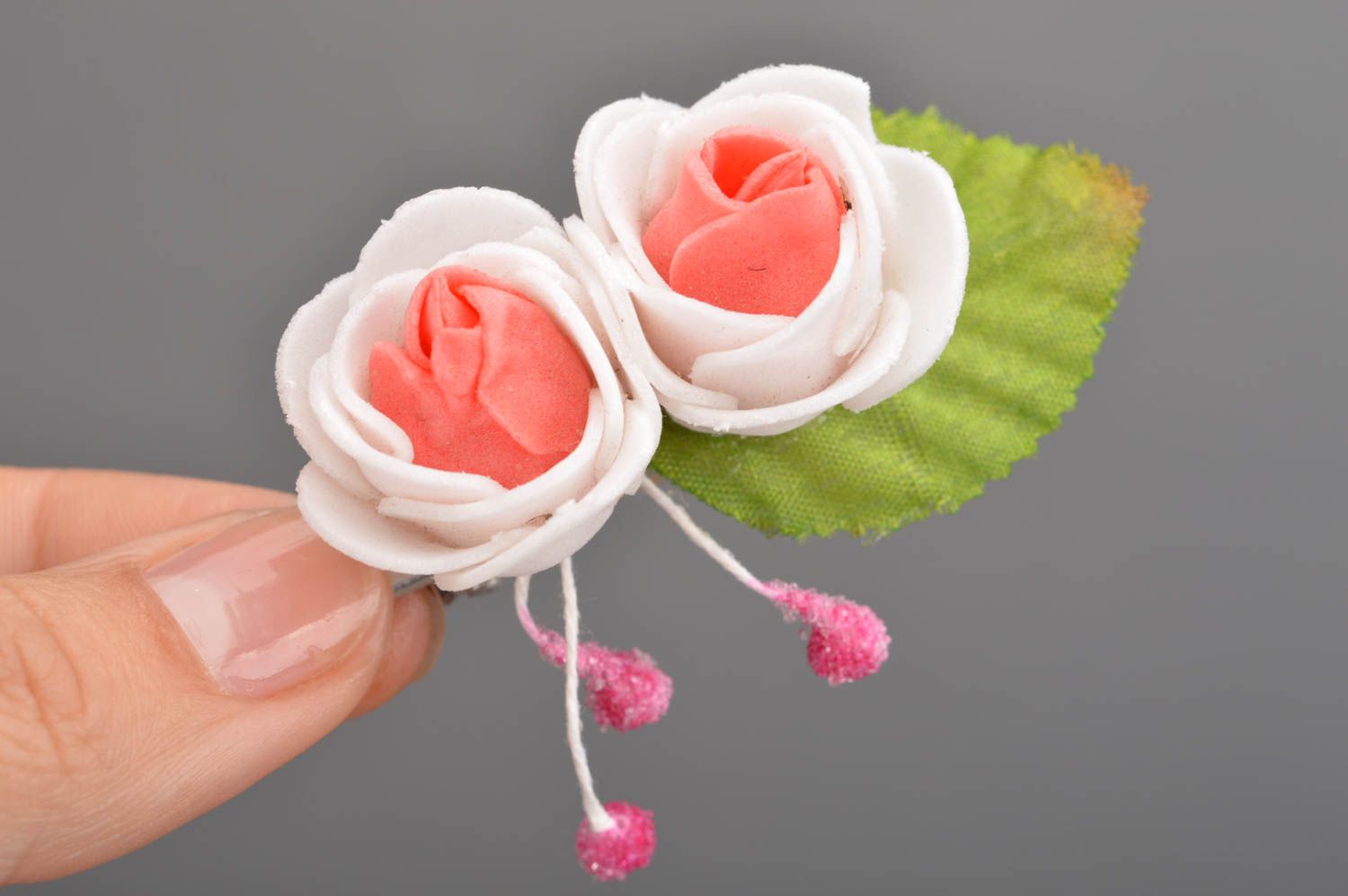 Handmade designer pink tender beautiful small festive flower hair clip  photo 3