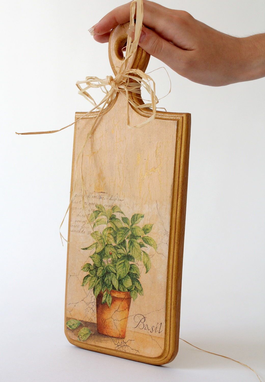 Tagliere di legno fatto a mano utensili da cucina con decoupage con pianta
 foto 5